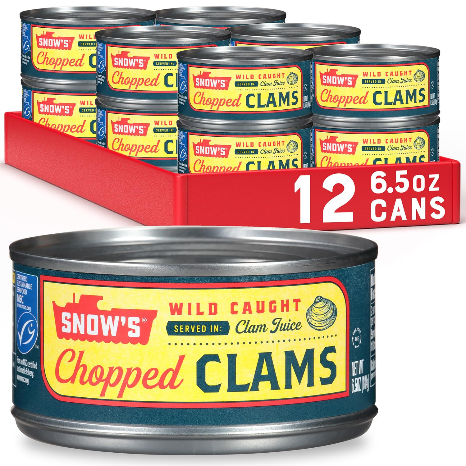 Snow\'S Wild Caught Chopped Clams Canned, 6.5 Oz Can (Pack of 12) - 5G Protein Snow\'S Wild Caught Chopped Clams Canned, 6.5 Oz Can (Pack of 12) - 5G Protein