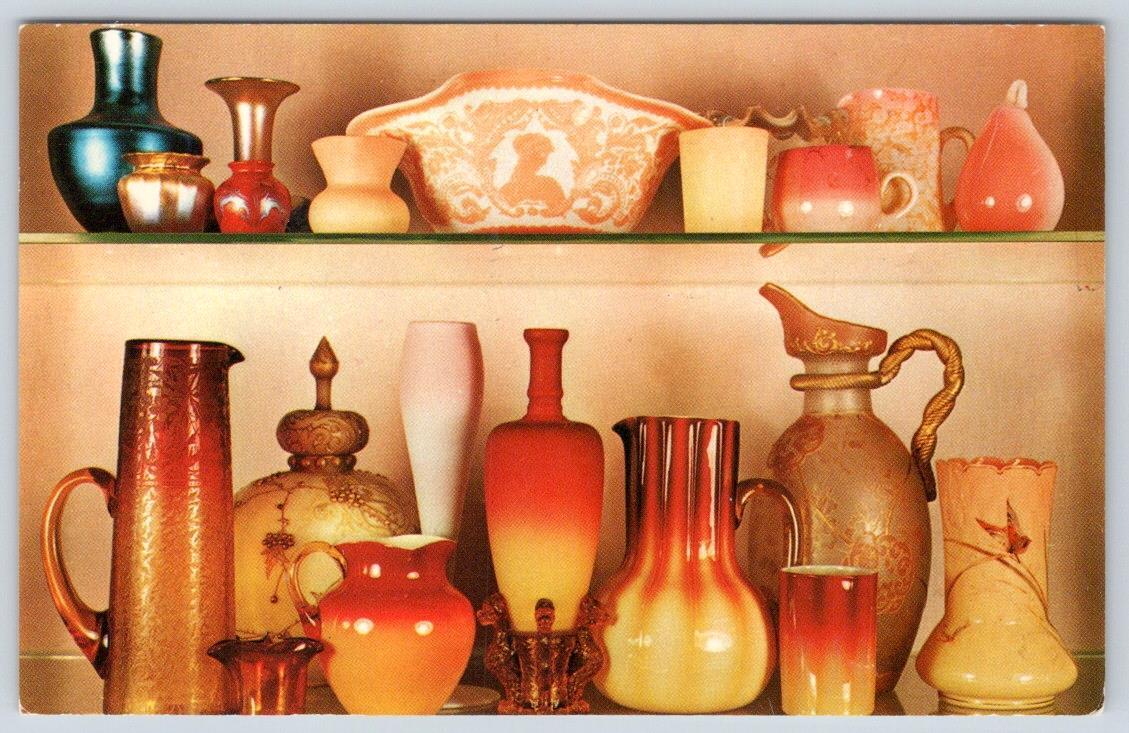 POSTCARD AMERICAN ART GLASS COLLECTION STEUBEN TIFFANY QUEZAL AMBERINA PEACHBLOW