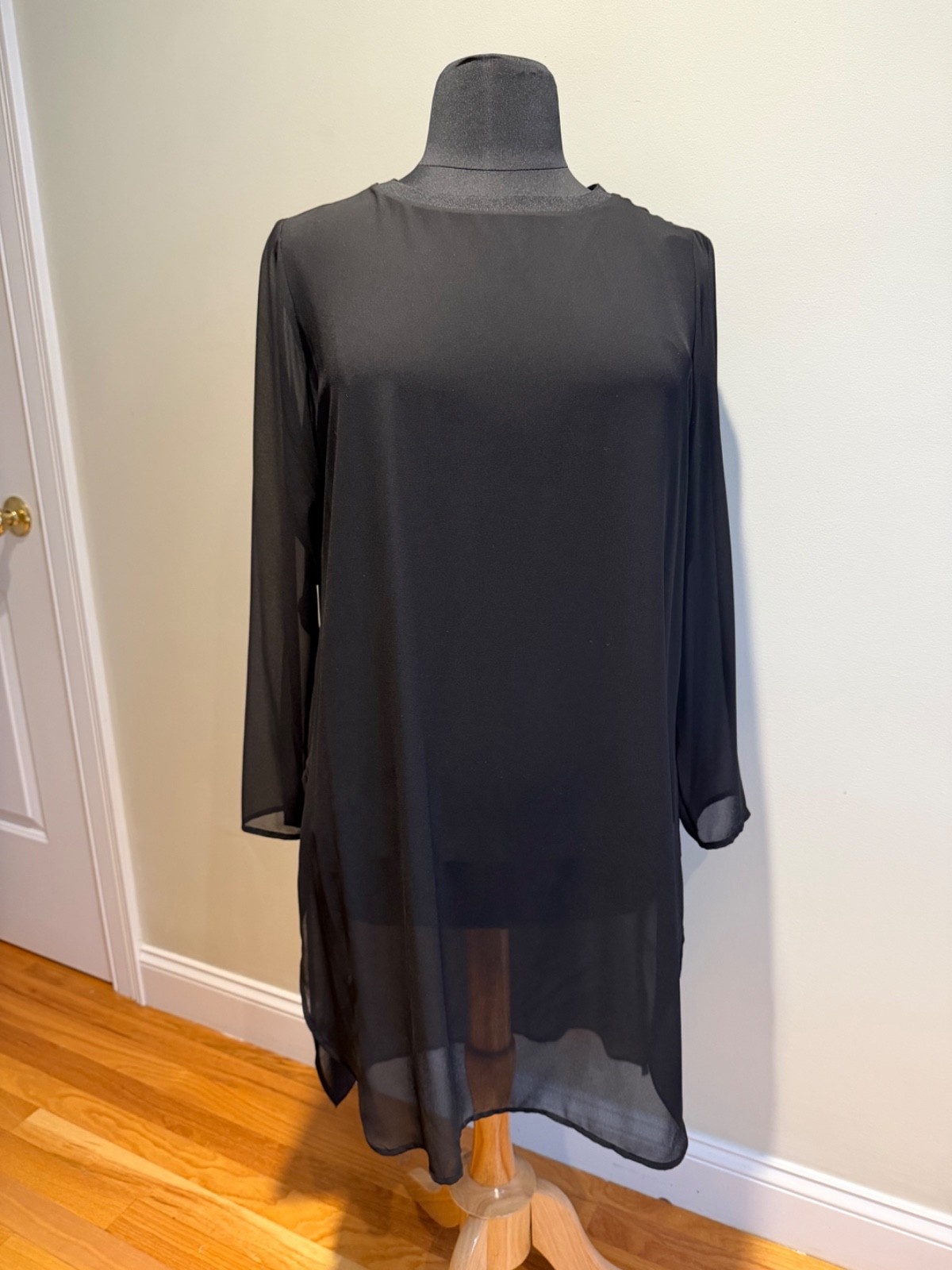 Alfani Women’s Black Chiffon Tunic Top Size 16 Hi-Low Long Sleeve NWOT