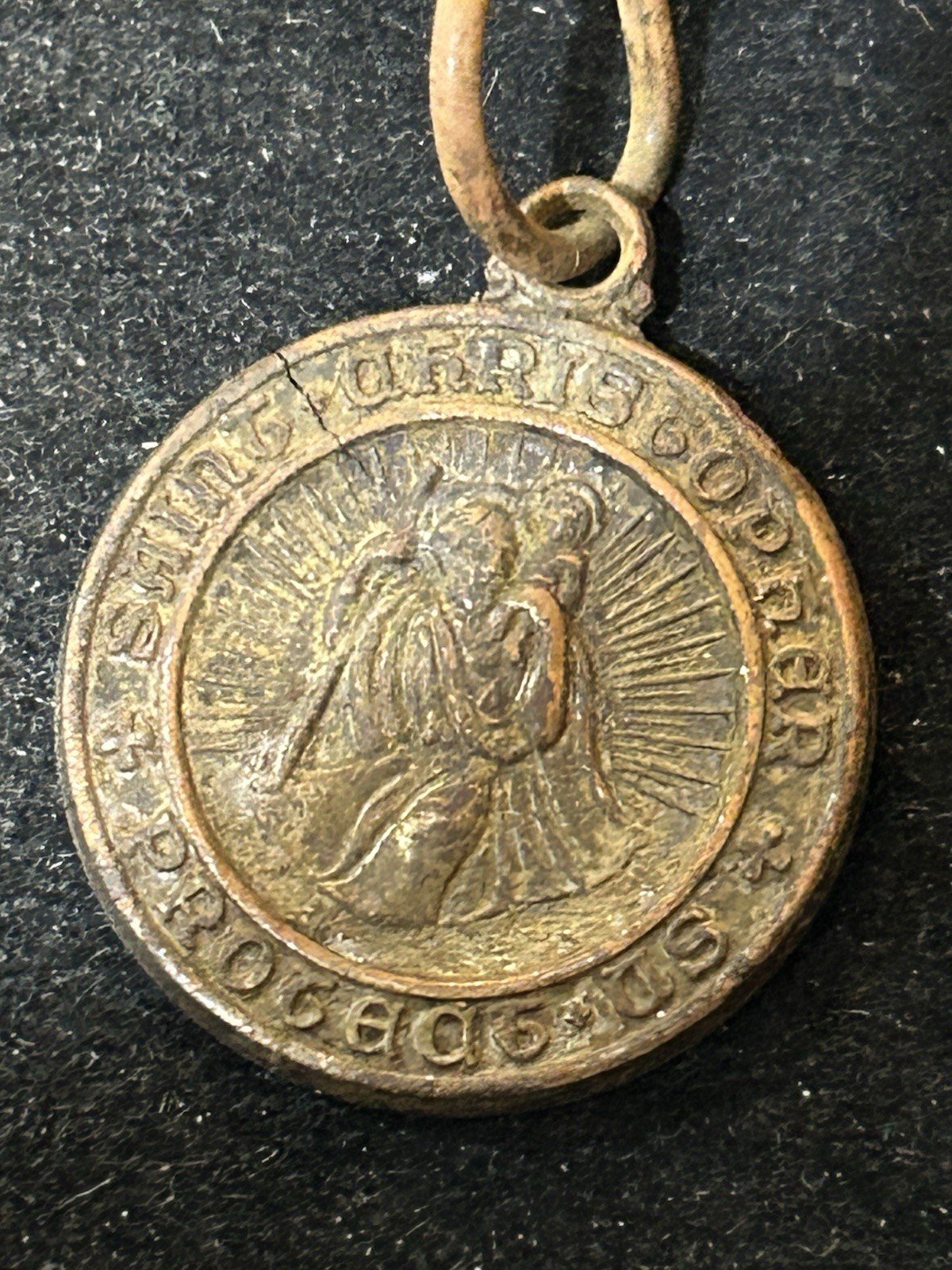 Vintage Saint Christopher Protect Us Medal Engraved Reverend G.J Carcich T654