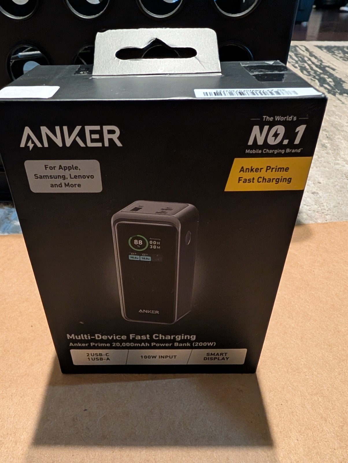 Anker Prime 20000mAh 200W USB-C Portable Power Bank - Black (A1336011)