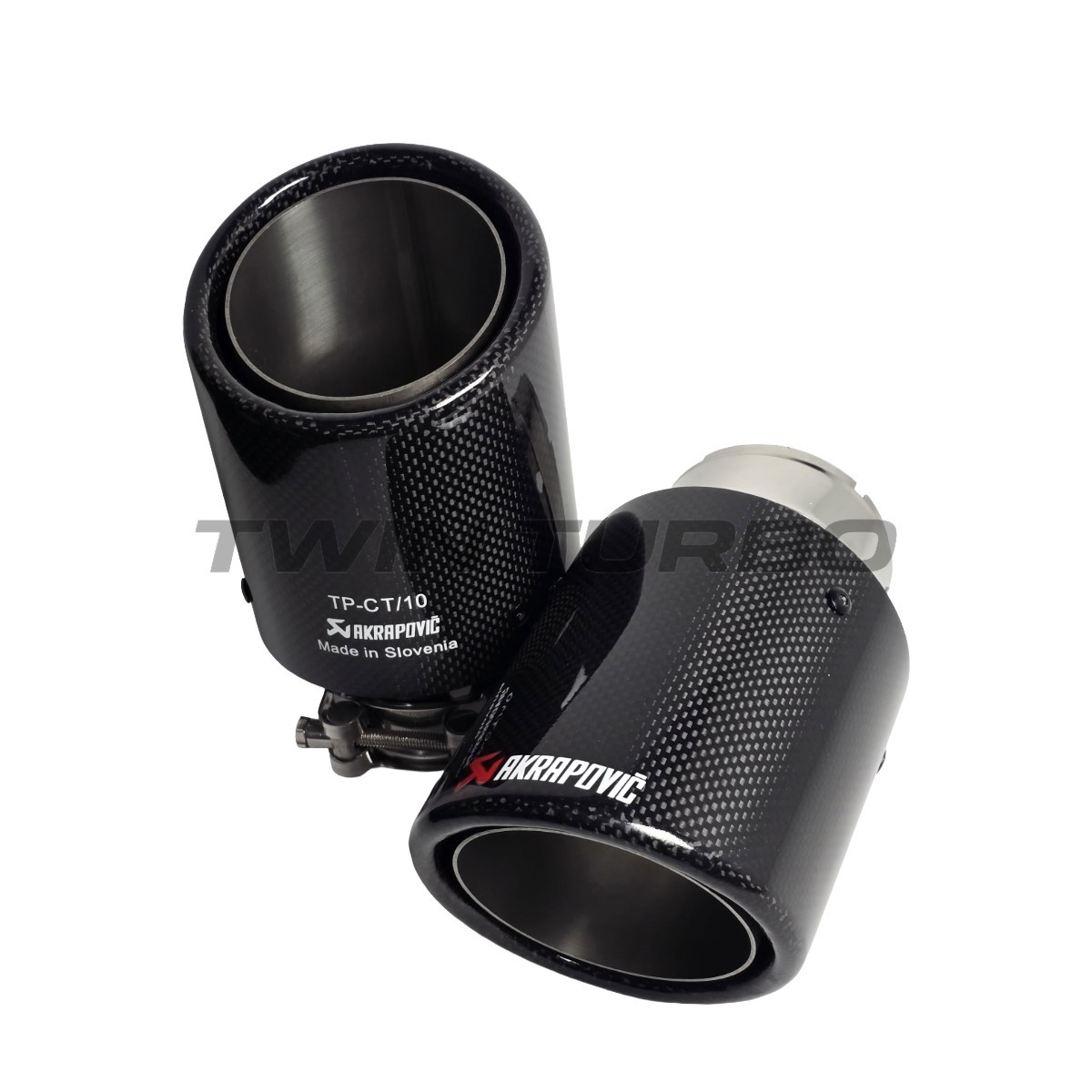 2 X STAINLESS SILVER & BLACK CARBON FIBRE AKRAPOVIC EXHAUST TIPS 4” ROLLED EDGE