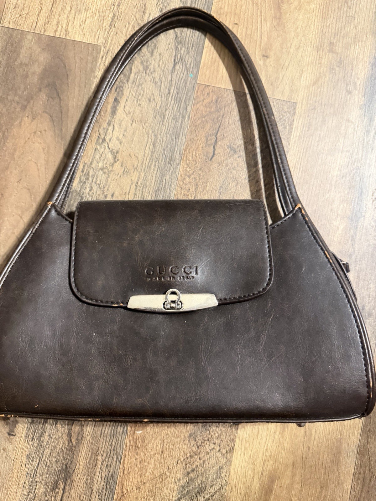 Vintage Gucci  Brown Shoulder Bag Zip Closure Silver Hardware