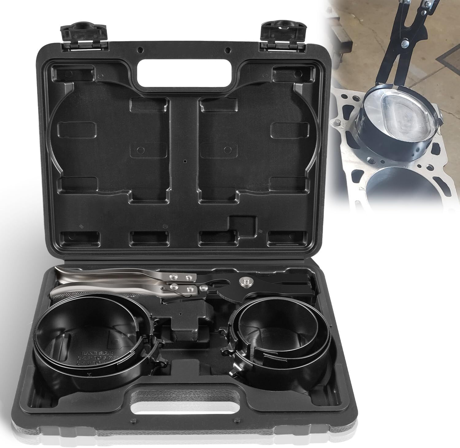 Piston Ring Compressor Tool Set for Car Vehicle Maintenance Clamps Ratchet Plier