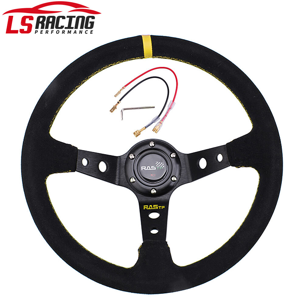 350mm Deep Dish 6 Bolt Suede Leather JDM Sport Racing Drifting Steering Wheel US 350mm Deep Dish 6 Bolt Suede Leather JDM Sport Racing Drifting Steering Wheel US