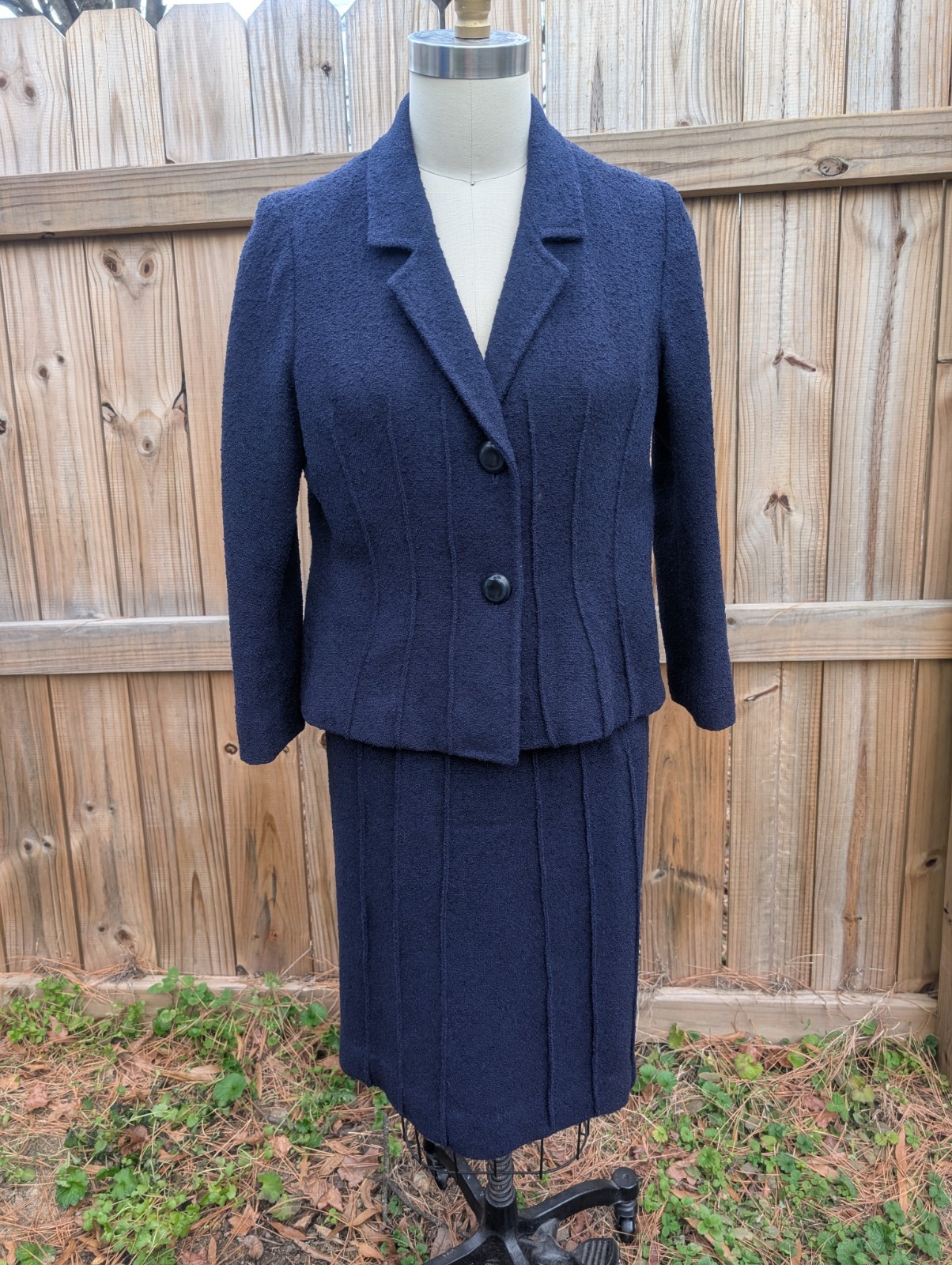 1950s 1960s True Vintage Luxe Parisian Chic Navy Tweed Wool Skirt Suit S/M EUC