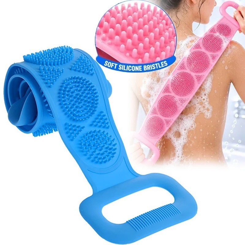 Silicone Body Back Scrubber Double Side Bathing Brush For Skin Deep Cleaning.