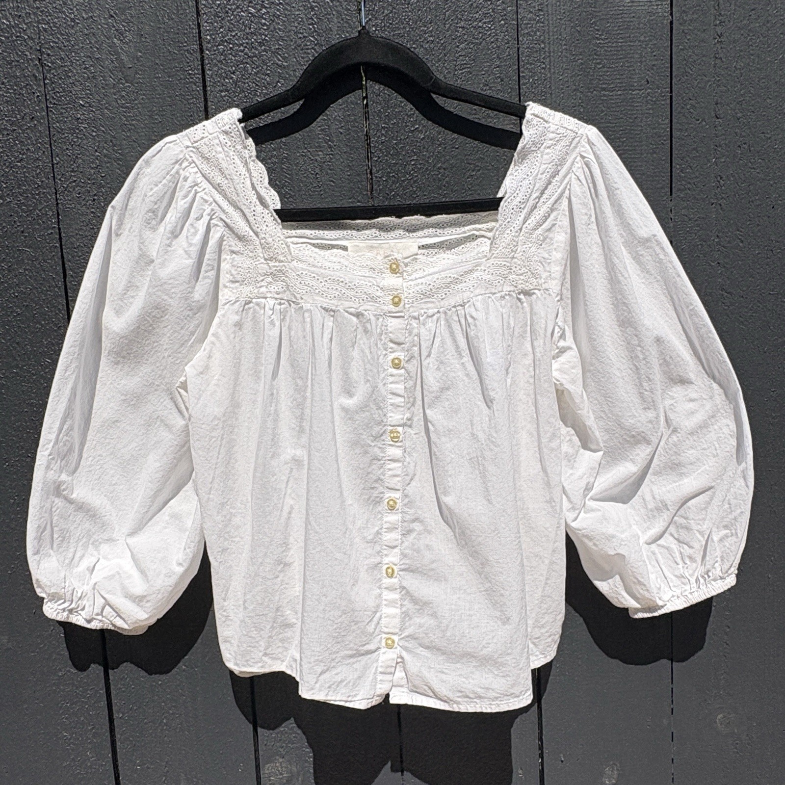 The Great Boho Eyelet Lace Button Crop Top Sz 0 Cottage Fairy Romantic Peasant