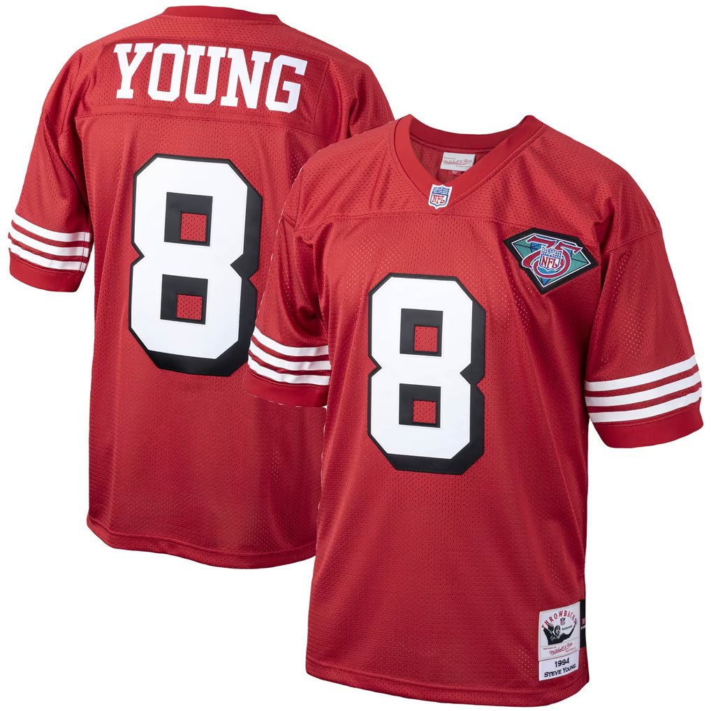 Mitchell & Ness 49ers Steve Young #8 1994 Throwback Jersey Red Men’s SM LG XL 2X Mitchell & Ness 49ers Steve Young #8 1994 Throwback Jersey Red Men’s SM LG XL 2X