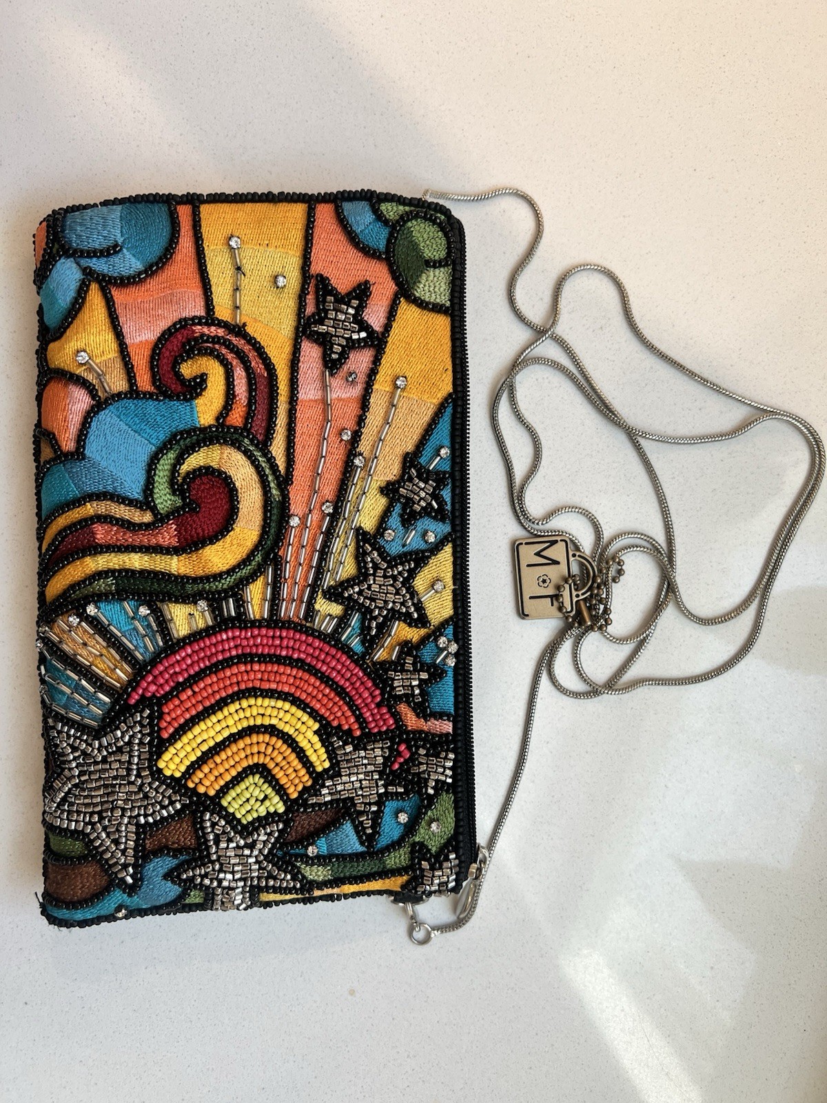 Mary Frances Rainbow Burst Beaded Crossbody Phone Bag New Without Tags