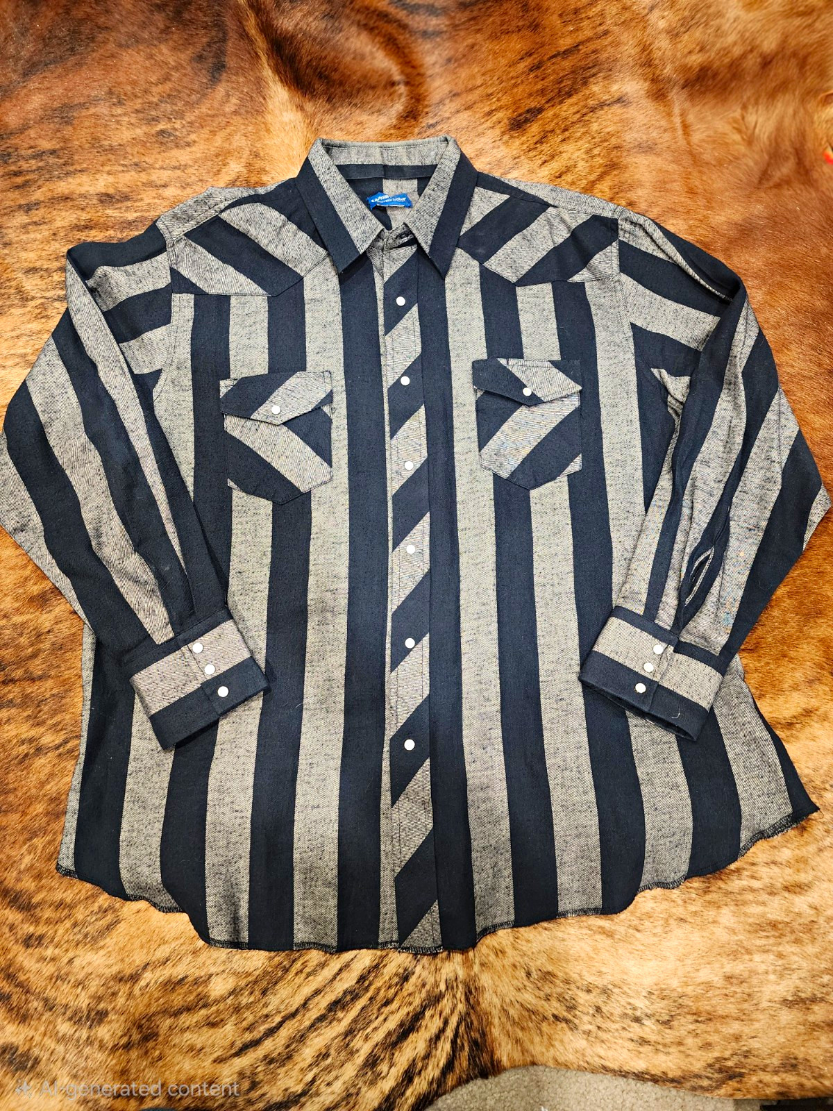 Vintage Wrangler Mens Brushpopper Western BlackGray Striped PearlSnap LS 2XL