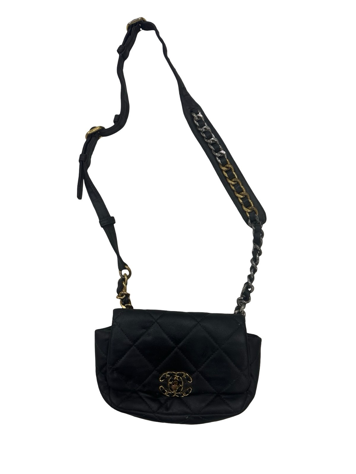 CHANEL Preowned Black Leather Quilted Flab Bag Made in Italy