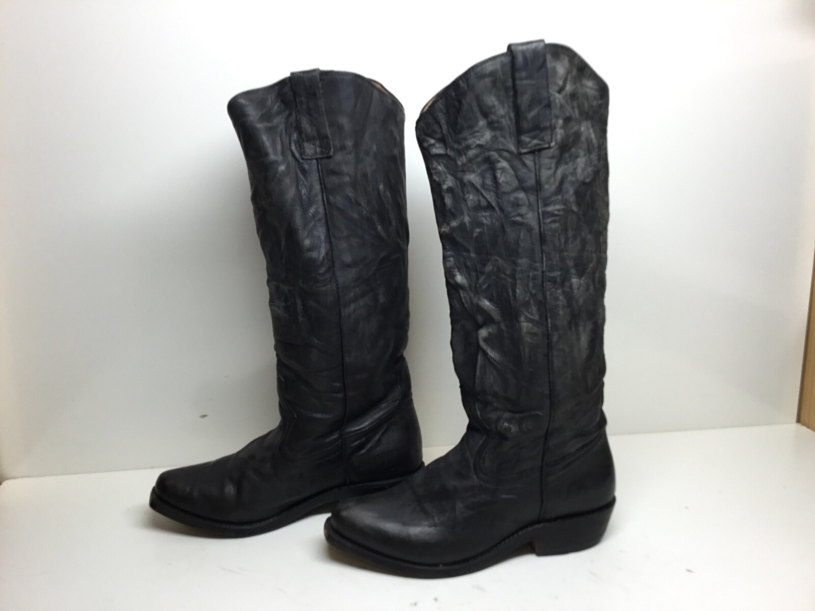 VTG WOMENS MIZ MOOZ DISTRESSED SNIP TOE COWBOY BLACK BOOTS SIZE 6