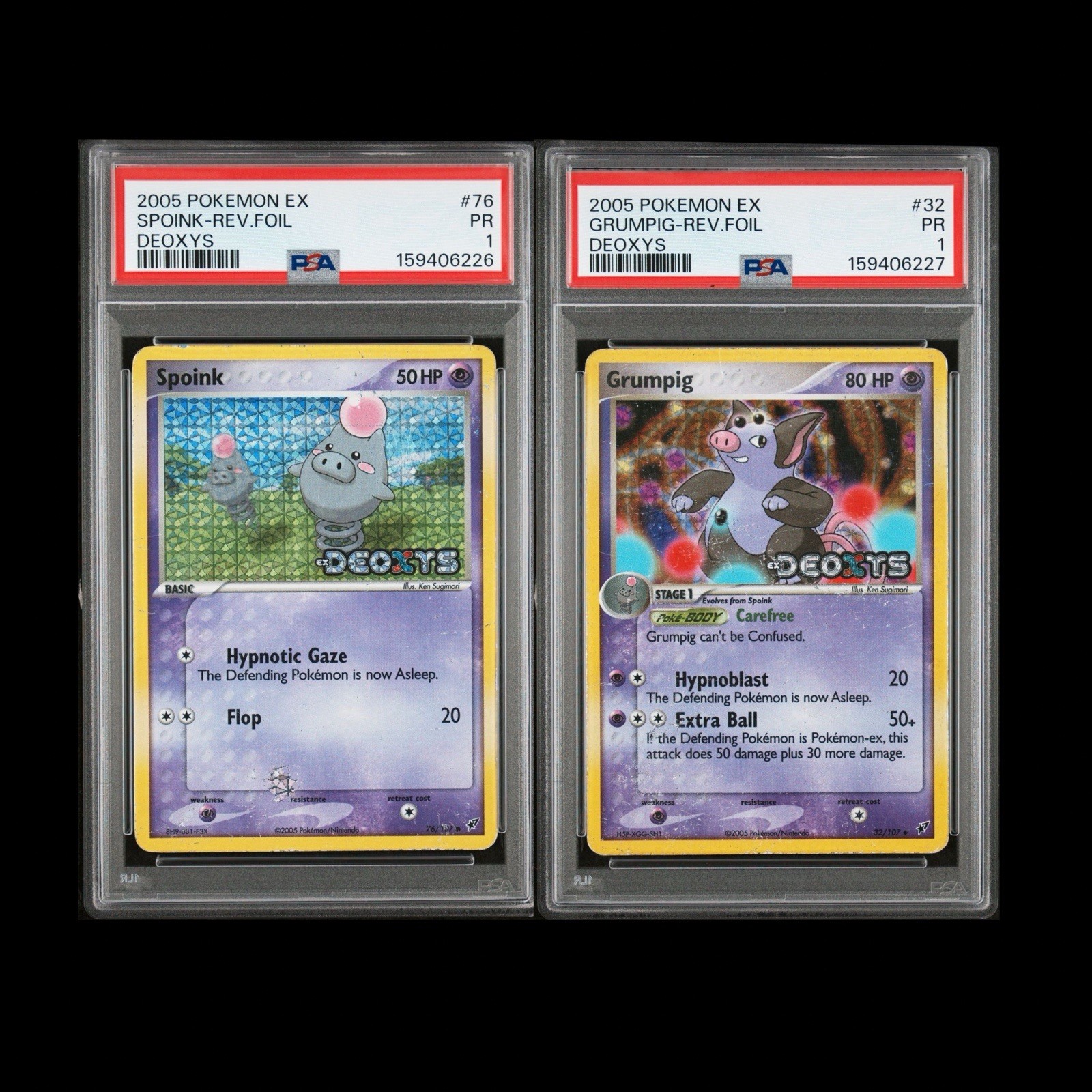 PSA 1 Sequential Spoink & Grumpig Reverse Holo Foil EX Deoxys 2005 Pokemon PR