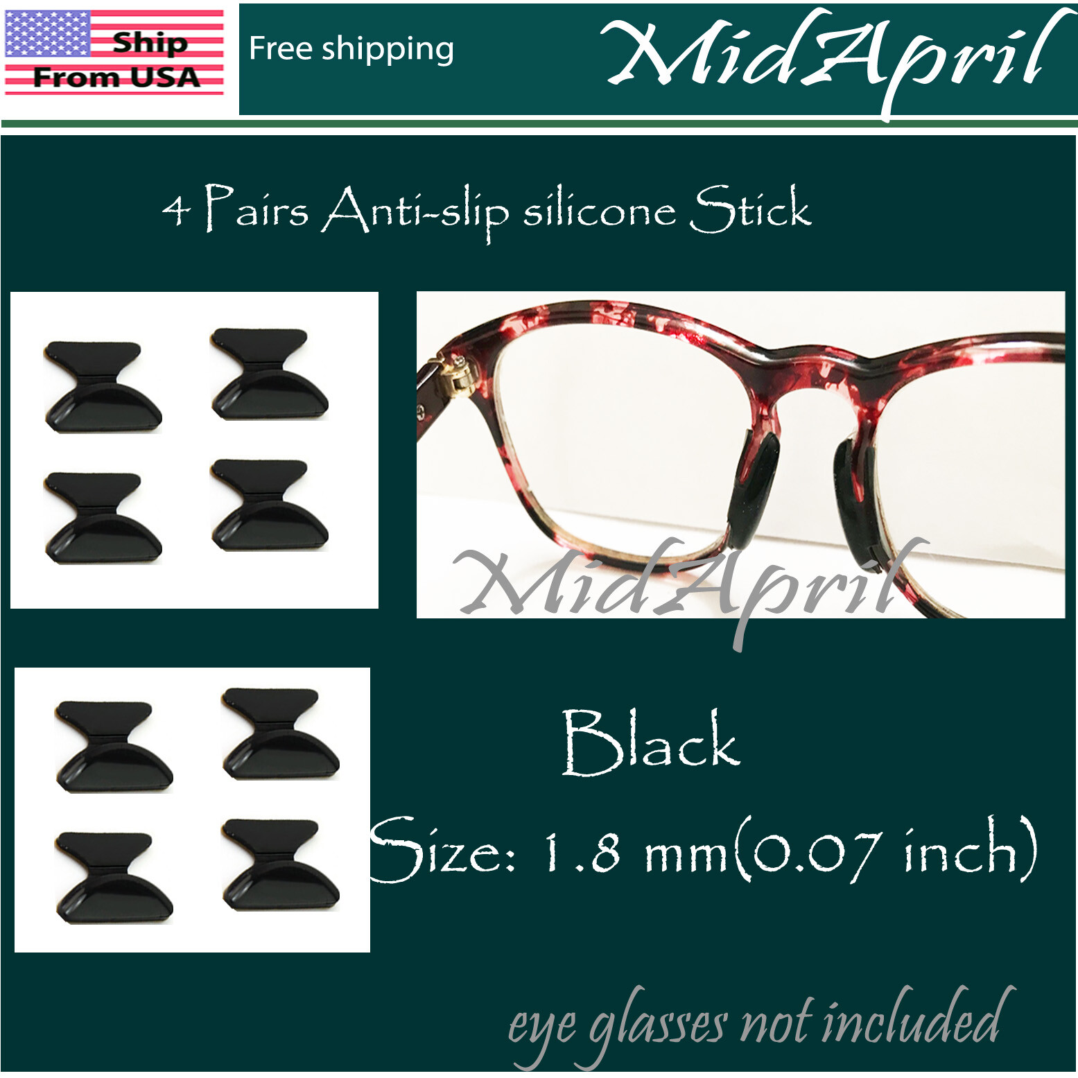 4 Pairs Anti-slip silicone Stick On Nose Pads For Eyeglasses Sunglasses Glasses