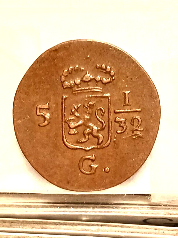 NETHERLANDS EAST INDIES 1808 1/32 Gulden KM#75 XF/AU DETAILS INDONESIA