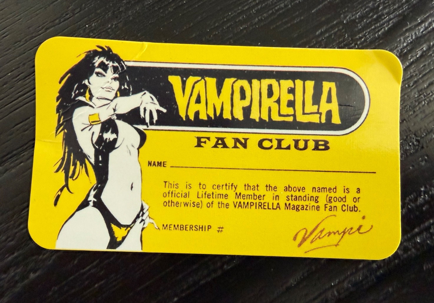VRHTF VTG NHRA RARE 60'S-70'S VAMPIRELLA FAN CLUB MEMBERSHIP CARD