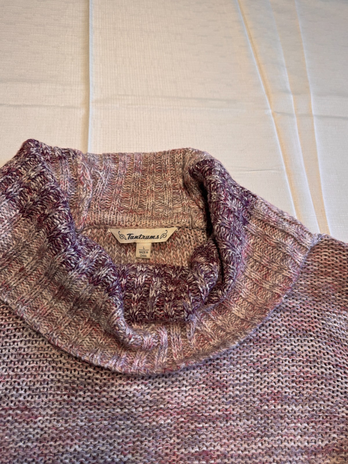 Tantrums Women\'s Size L Cowl Neck Knit Sweater Purple Pink Marled Long Sleeve