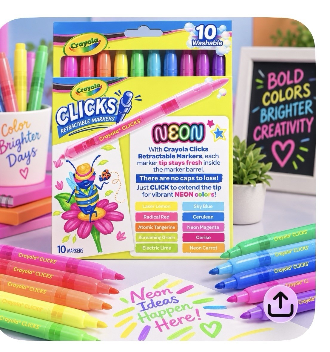 New Washable Crayola Clicker Markers 10 Count Neon And 10 Count Pastel NIB New Washable Crayola Clicker Markers 10 Count Neon And 10 Count Pastel NIB