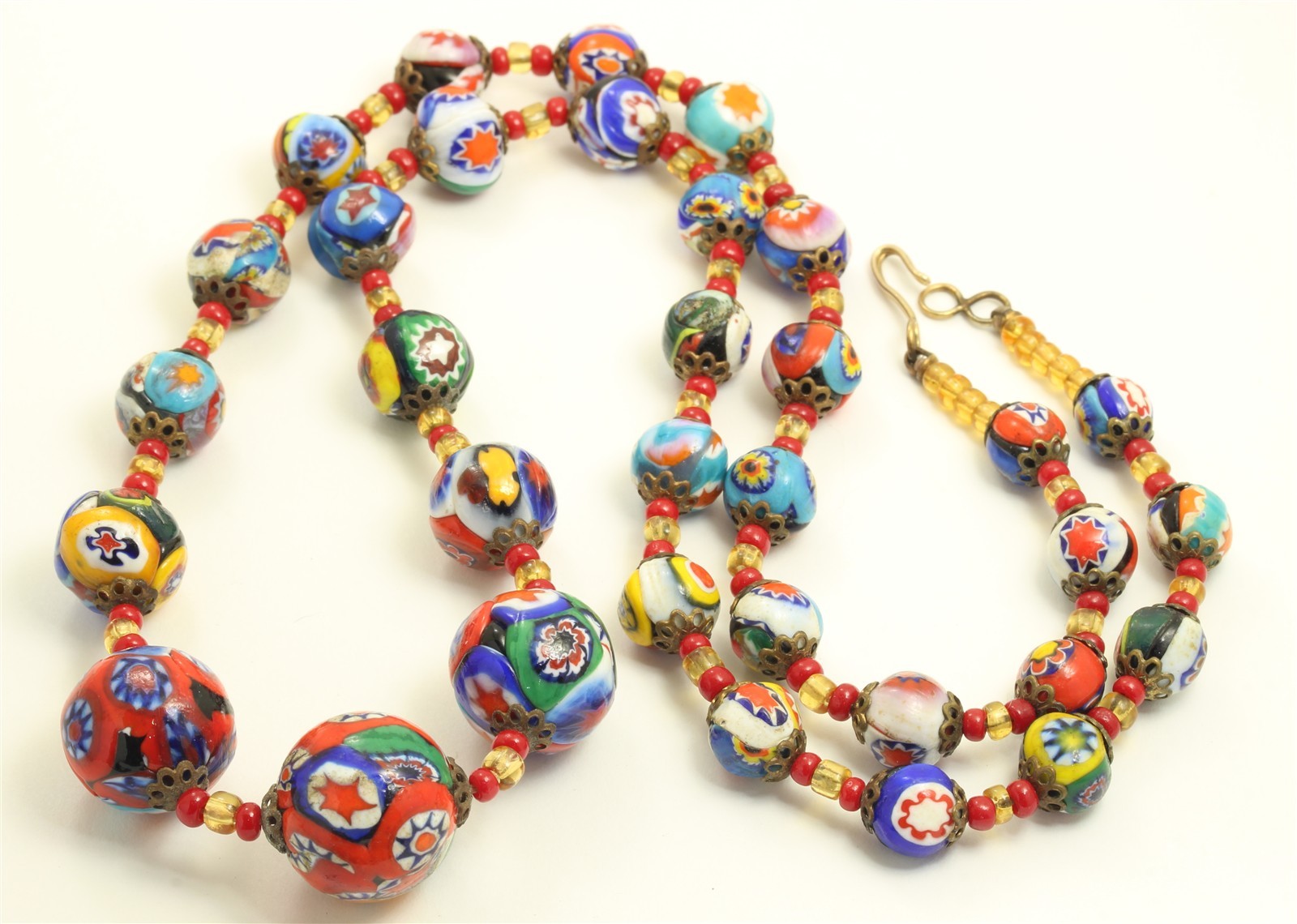 Vintage Venetian Murano Graduated Millefiori Glass Bead Necklace 7-17mm