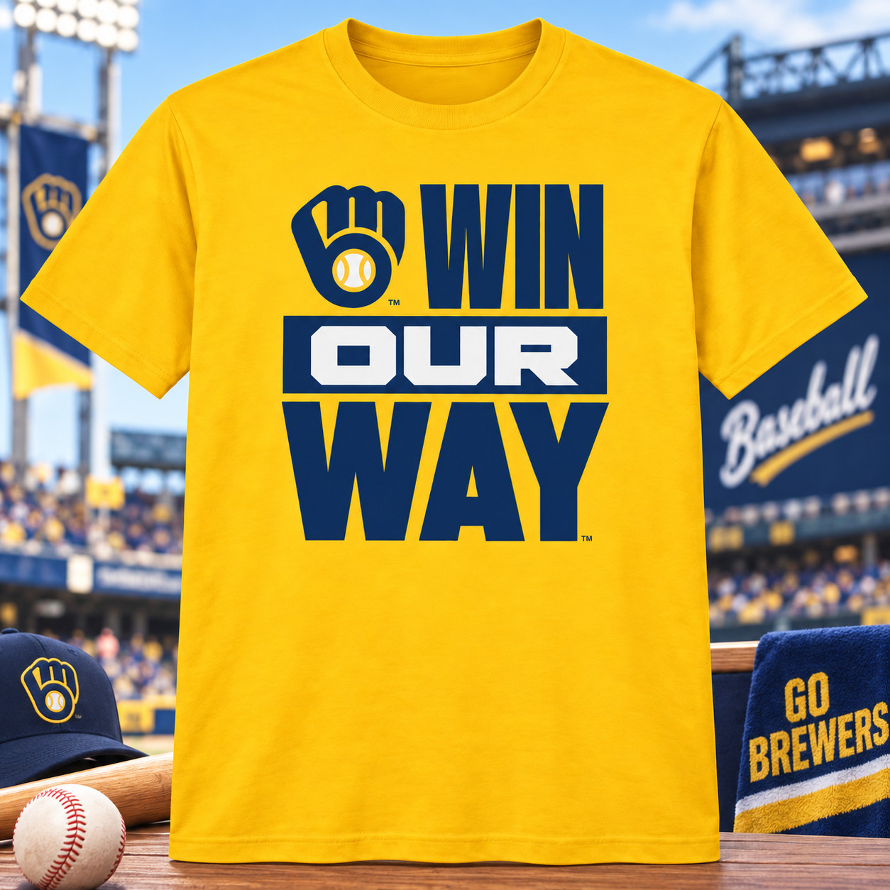 HOT# 2026 Milwaukee Brewers Win Our Way Baseball Fan Graphic T-Shirt Yellow Tee