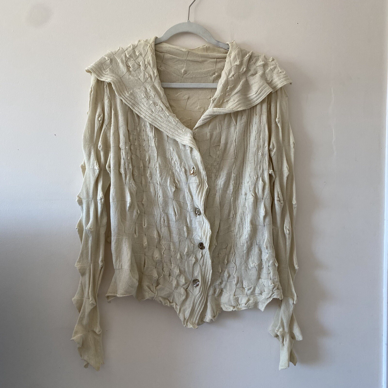 Vintage M. & Kyoko Japanese Designer Spike Knit Cream Cardigan 100% Cotton Vintage M. & Kyoko Japanese Designer Spike Knit Cream Cardigan 100% Cotton