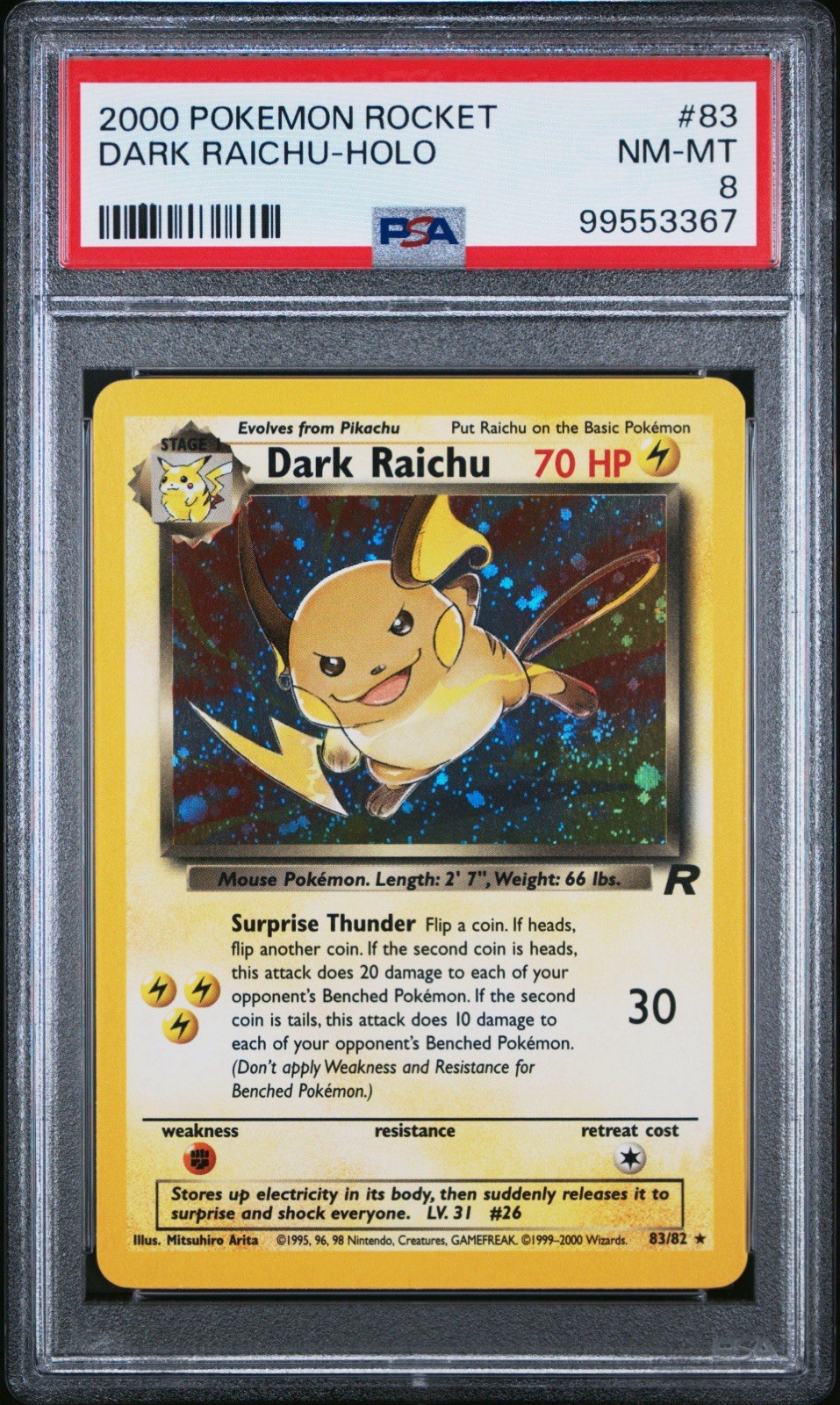 2000 Pokemon Rocket Dark Raichu - Holo PSA 8 SWIRL 2000 Pokemon Rocket Dark Raichu - Holo PSA 8 SWIRL