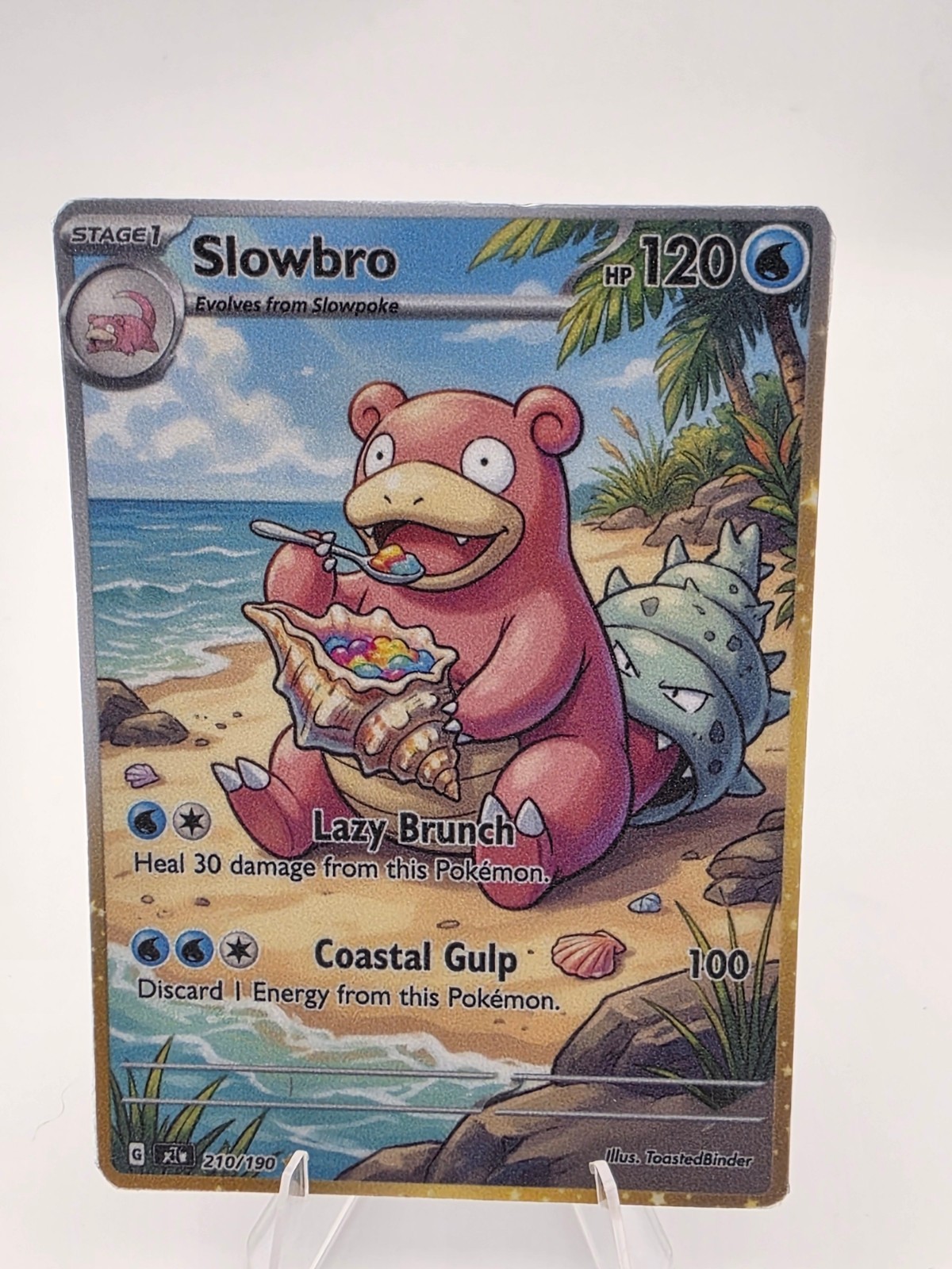 CUSTOM FAN ART Slowbro Beach Holo Card CUSTOM FAN ART Slowbro Beach Holo Card