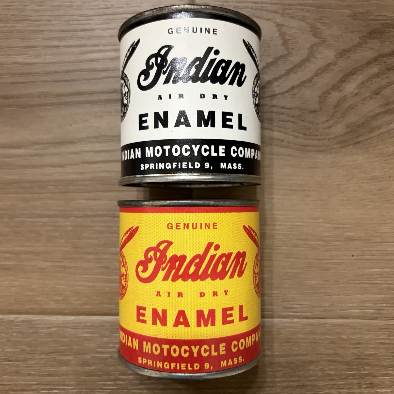 Lot of 2 Vintage Indian Motorcycle Advertising Air Dry Enamel Cans Empty Lot of 2 Vintage Indian Motorcycle Advertising Air Dry Enamel Cans Empty