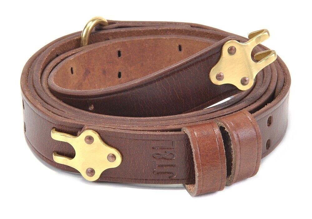 Brown Premium Drum Dyed Leather M1907 Military Rifle Sling 1\ Brown Premium Drum Dyed Leather M1907 Military Rifle Sling 1\