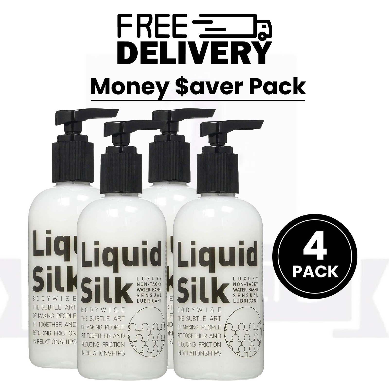 Liquid Silk Personal Water Based Lubricant Large Pump Bottle 250ml - PACK OF 4