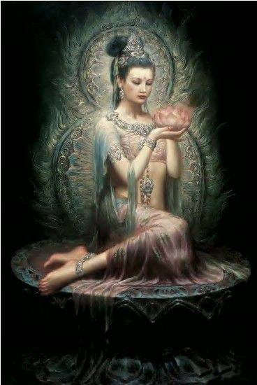 Hand painted Oil painting Chinese Dunhuang flying girl holding lotus flowers 36\