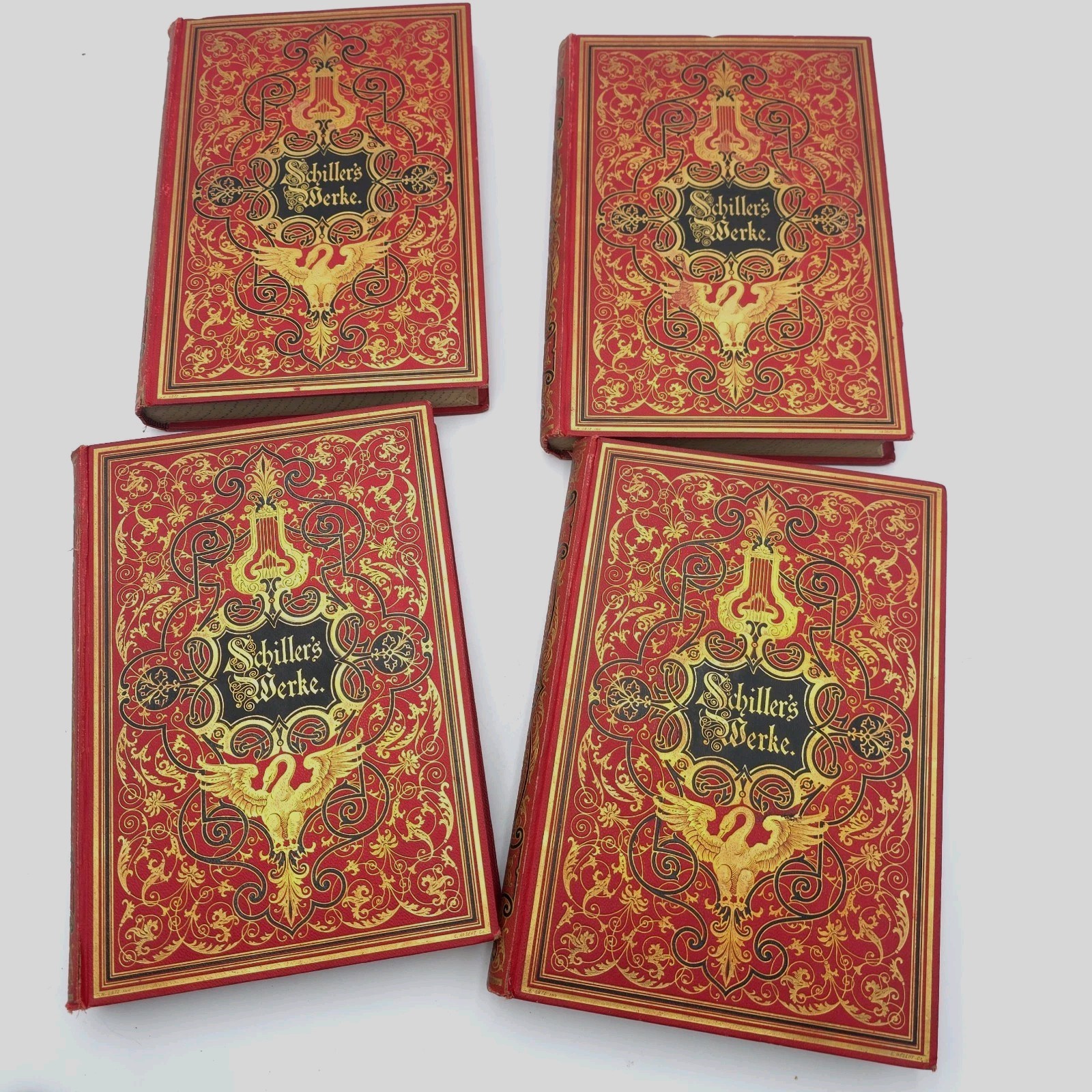 Antique Schillers Werke 4 Volume Set Stuttgart Leipzig German Decorative 1877