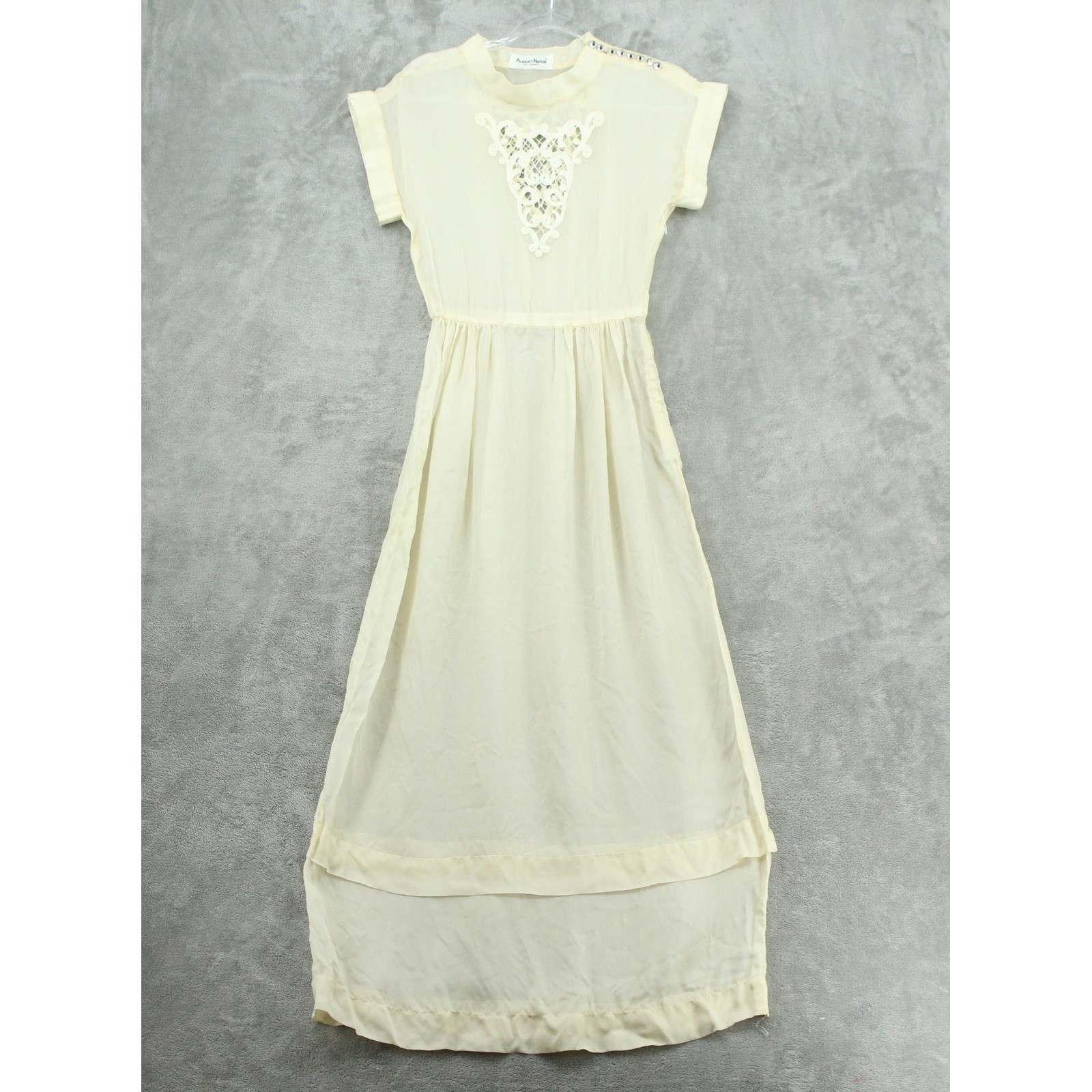 Vintage Albert Nipon Dress Womens 4 Silk Ivory Sheer Lace Maxi Victorian Cutout Vintage Albert Nipon Dress Womens 4 Silk Ivory Sheer Lace Maxi Victorian Cutout