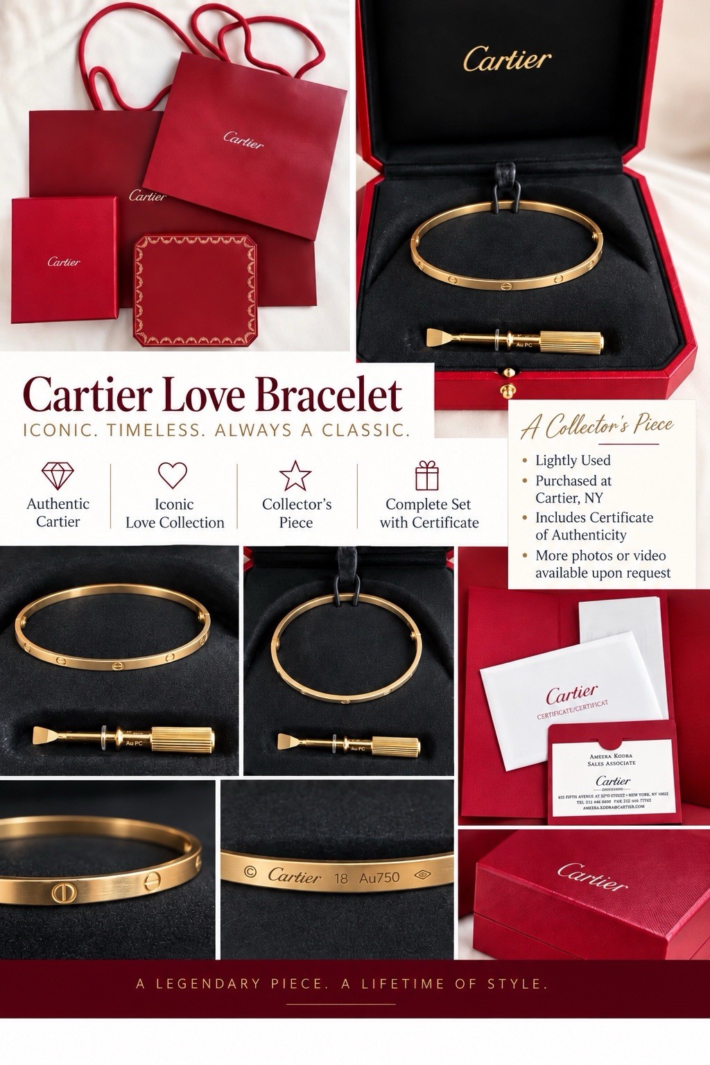 Authentic Cartier LOVE Bracelet 18K Yellow Gold Size 18 Box Certificate Receipt