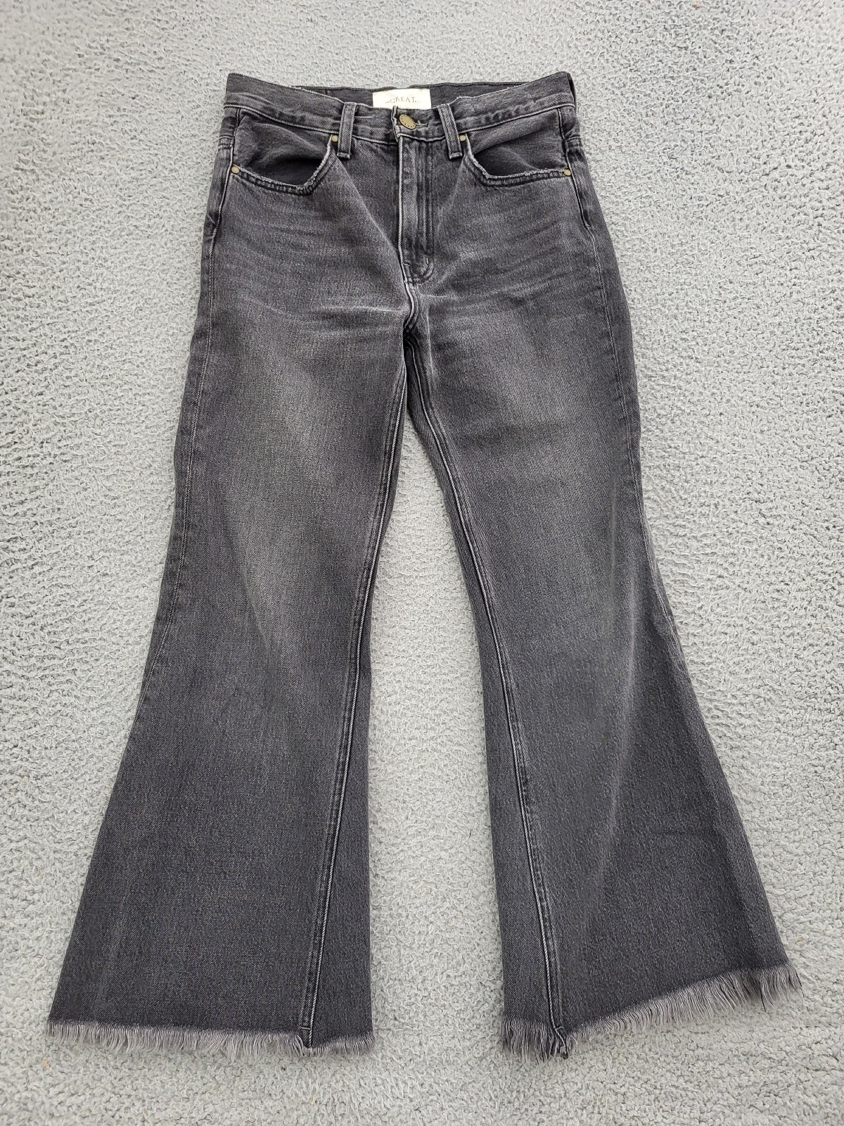 The Great The Kick Bell Womens Jeans 25 Black Faded Vintage Wash Raw Hem Flare The Great The Kick Bell Womens Jeans 25 Black Faded Vintage Wash Raw Hem Flare