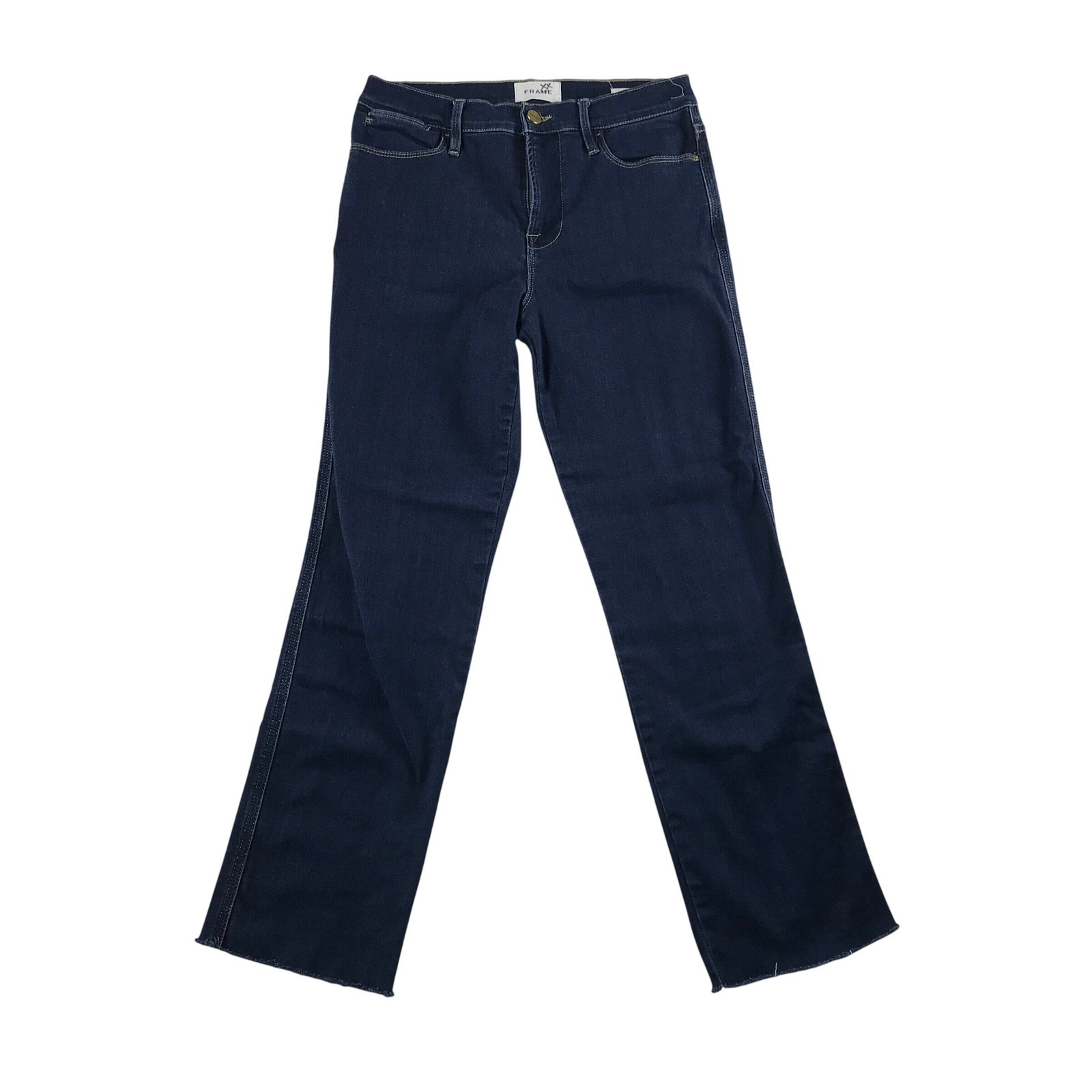 FRAME Le High Straight Jeans Dalvin Dark Wash Raw Hem Size 28 LHSTTN865