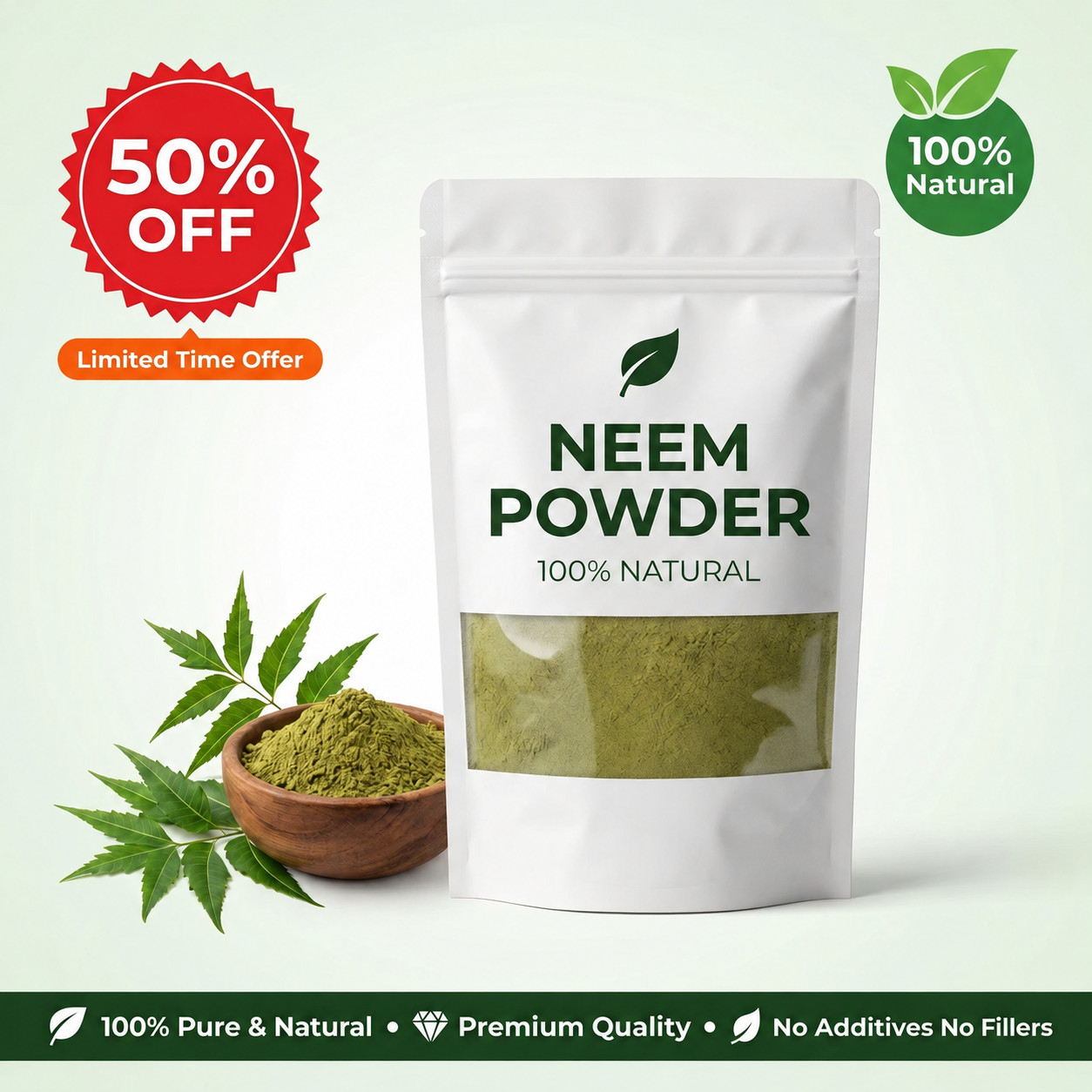 100% Pure Neem Powder | Natural & Herbal | No Additive | 3.5 oz