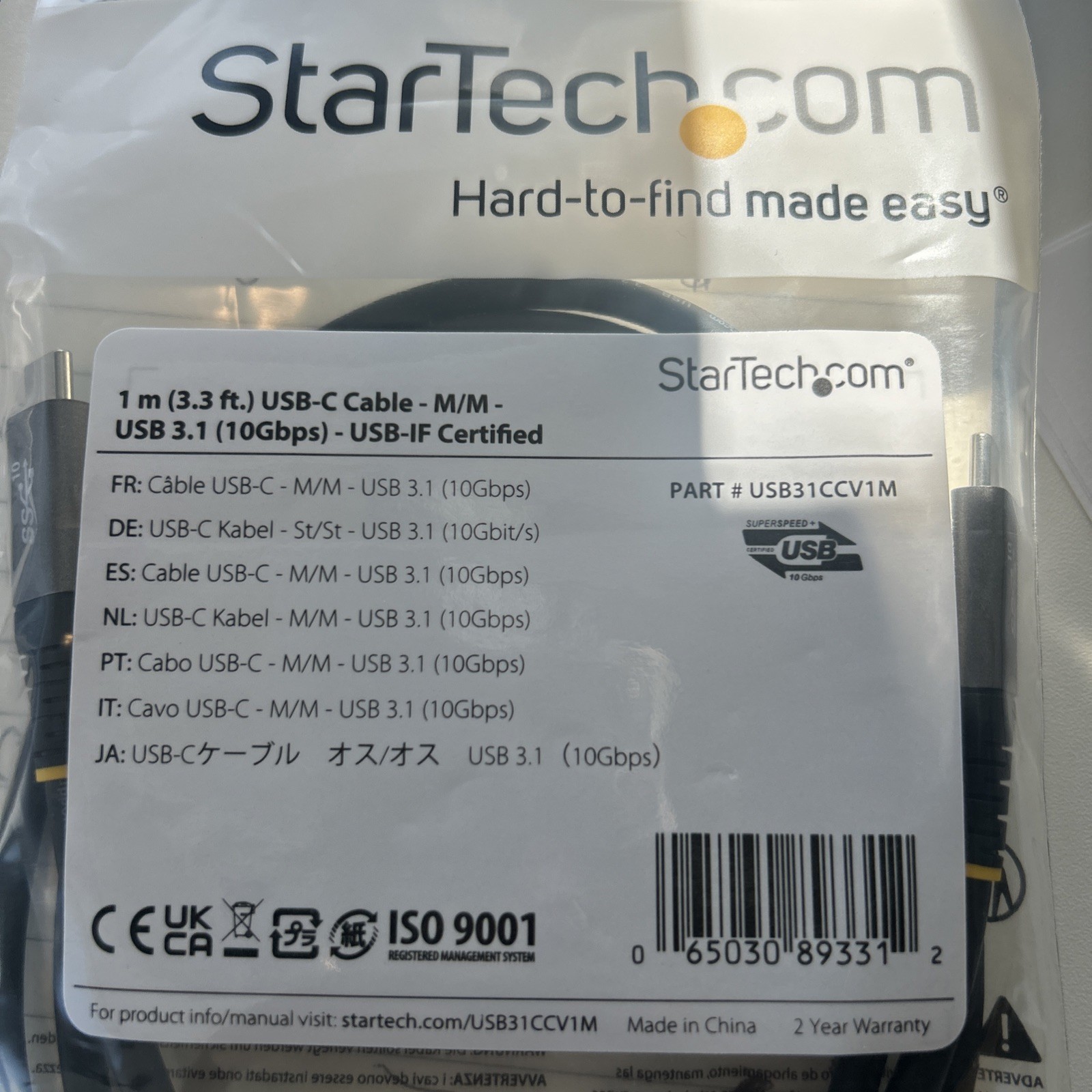 StarTech.com 3.3' Display Port Cable Gray/Black, USB type C, M/M (USB31CCV1M) StarTech.com 3.3' Display Port Cable Gray/Black, USB type C, M/M (USB31CCV1M)
