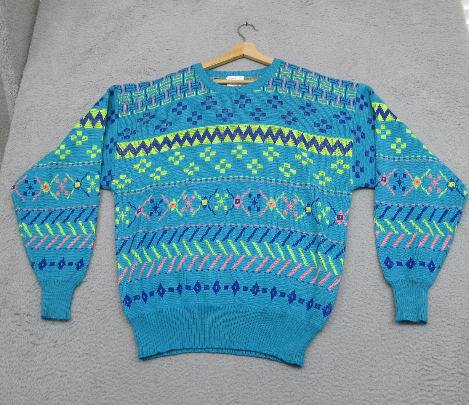 Vintage Nils Skiwear Sweater Mens XL Blue Geometric Knit Retro Ski Hong Kong