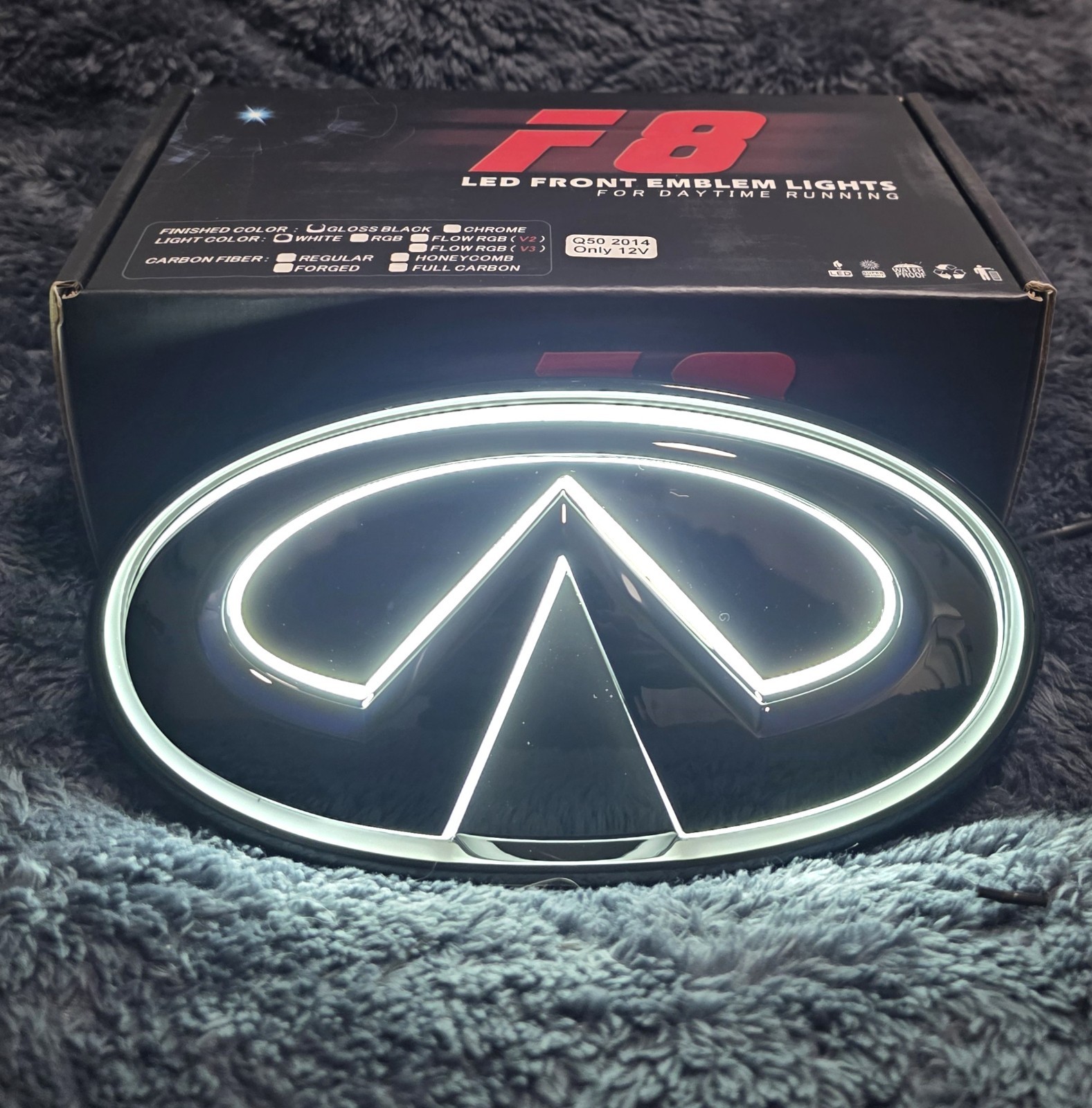 2014-2017 INFINITI Q50 LED WHITE EMBLEM GLOSS BLACK