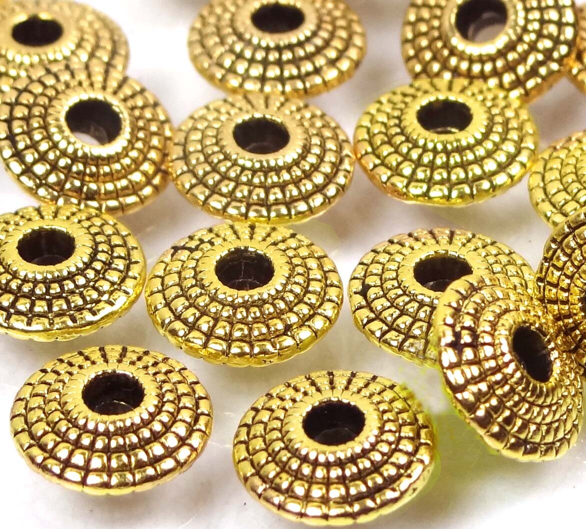 20 Antique Golden Pewter Disc Spacer Rondelle Tibetan beads 8mm