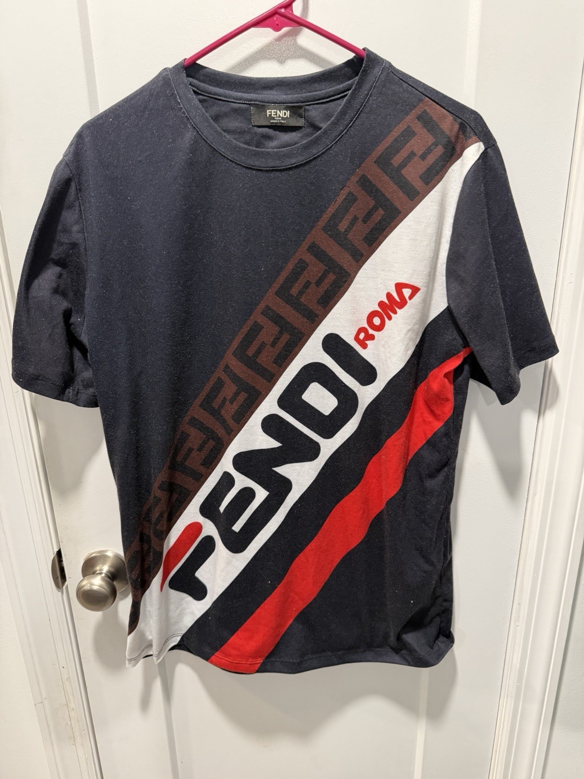 Fendi Mania Logo Print brown Mens T-Shirt FF Zuca Size L Fendi Mania Logo Print brown Mens T-Shirt FF Zuca Size L