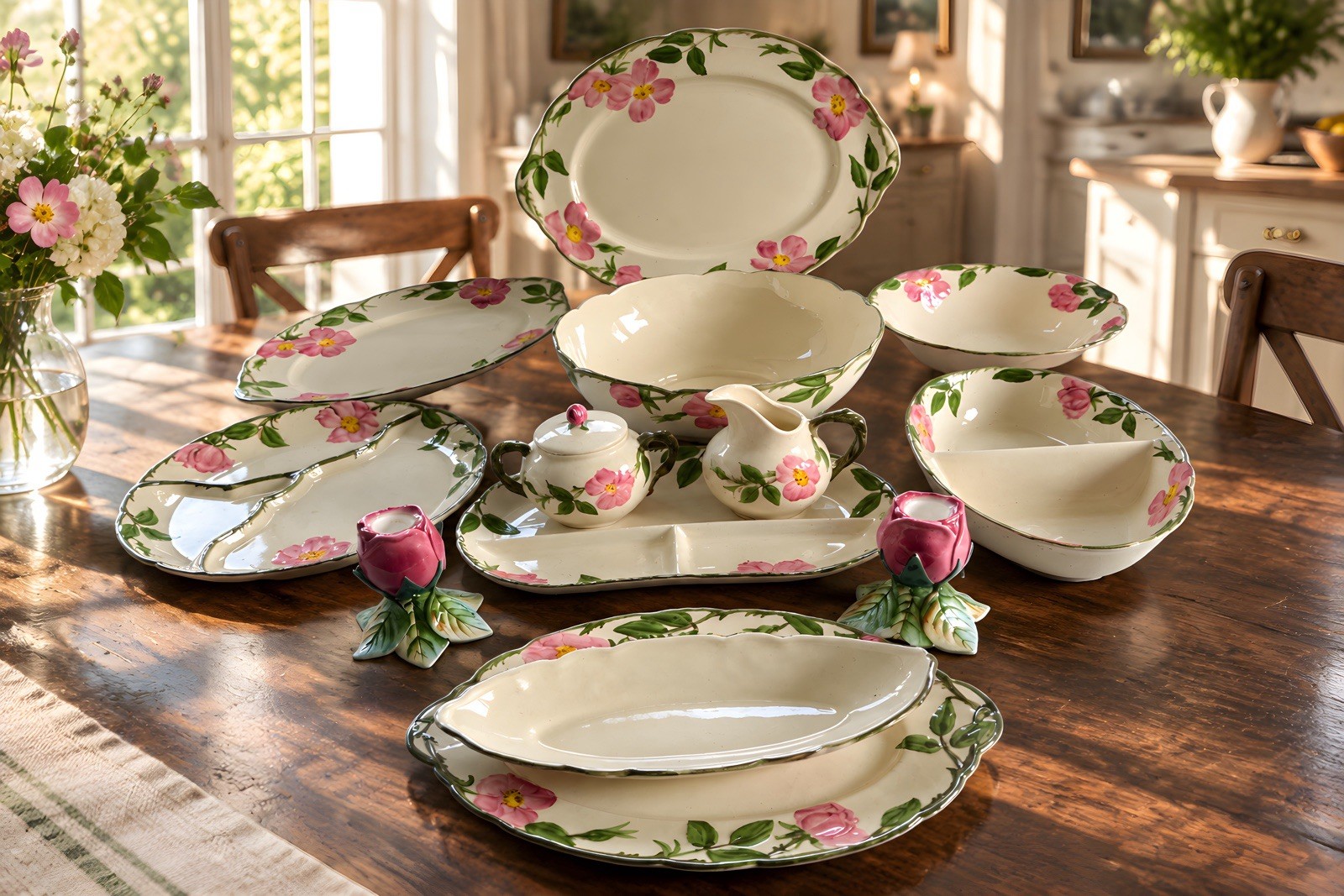 Vintage Franciscan Desert Rose ceramic serving ware collection 13pc
