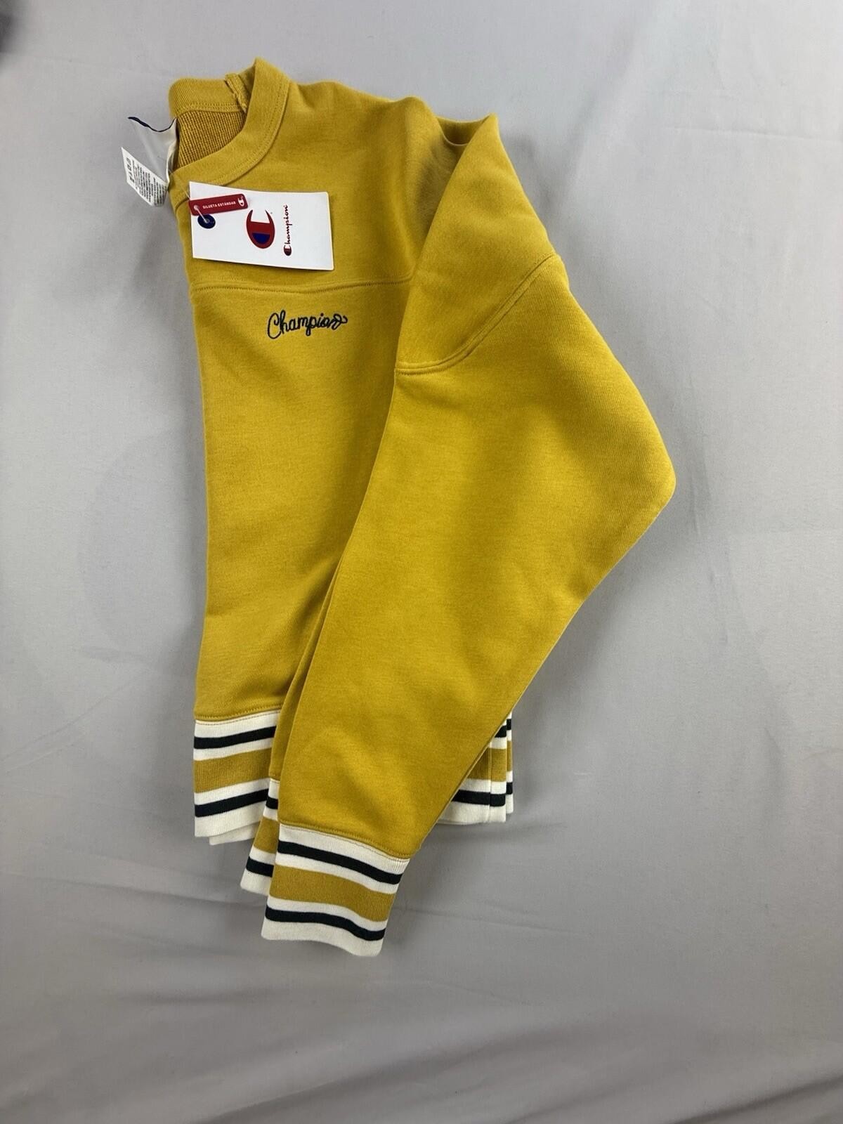Champion Crop Sweatshirt Women’s Small Lemon Curry Yellow Striped Ribbed Hem NWT Champion Crop Sweatshirt Women’s Small Lemon Curry Yellow Striped Ribbed Hem NWT