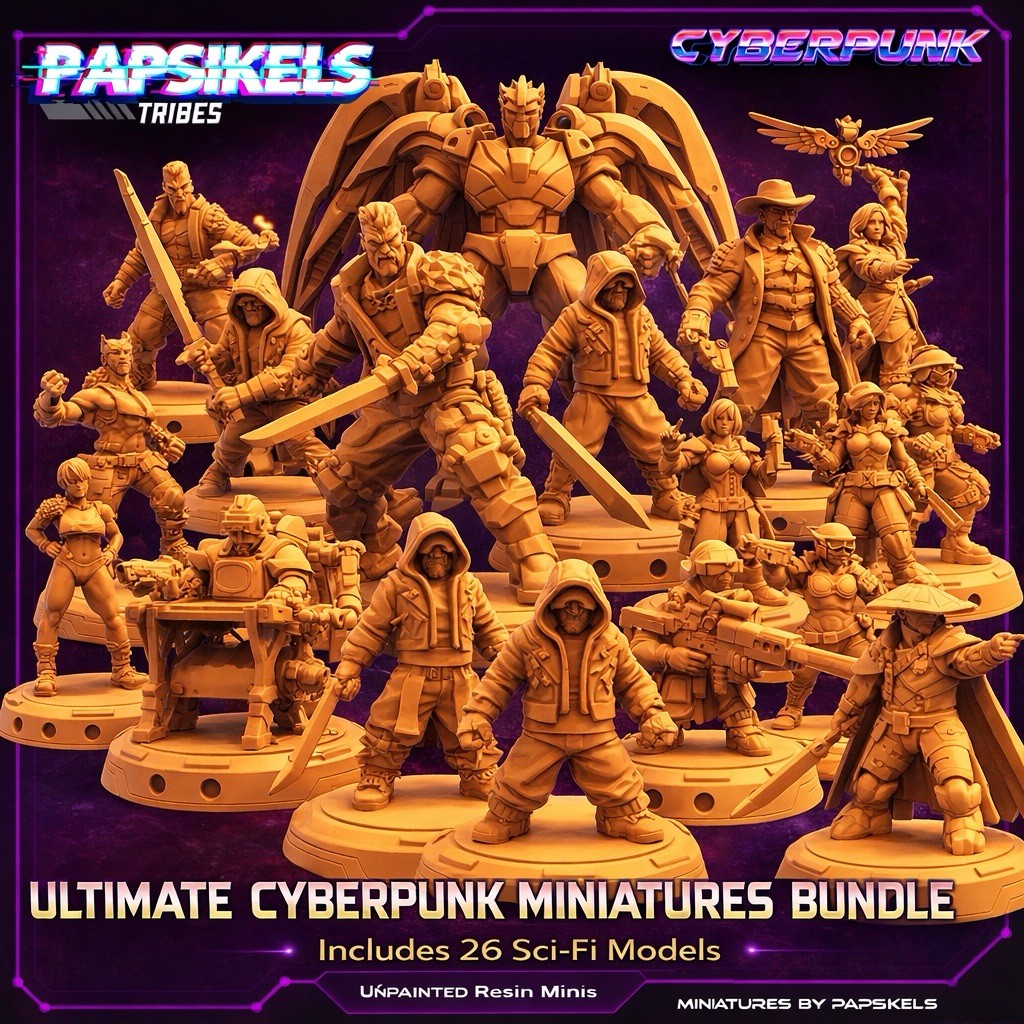Cyberpunk Miniatures Bundle 26pc 32mm Sci-Fi Resin Warband Papsikels