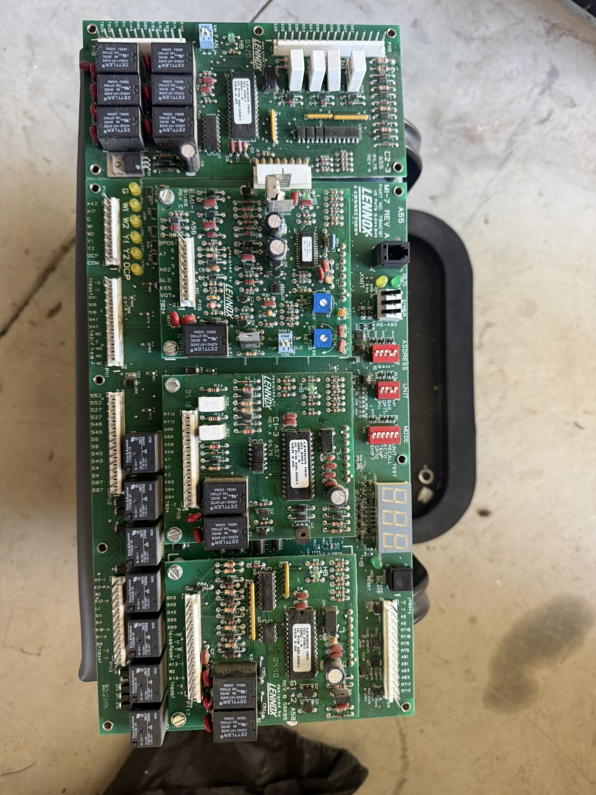 Lennox A55 M1-7 70M2101 Rev B Control Board w/ C1-3 49L5501 Rev A + aux boards Lennox A55 M1-7 70M2101 Rev B Control Board w/ C1-3 49L5501 Rev A + aux boards