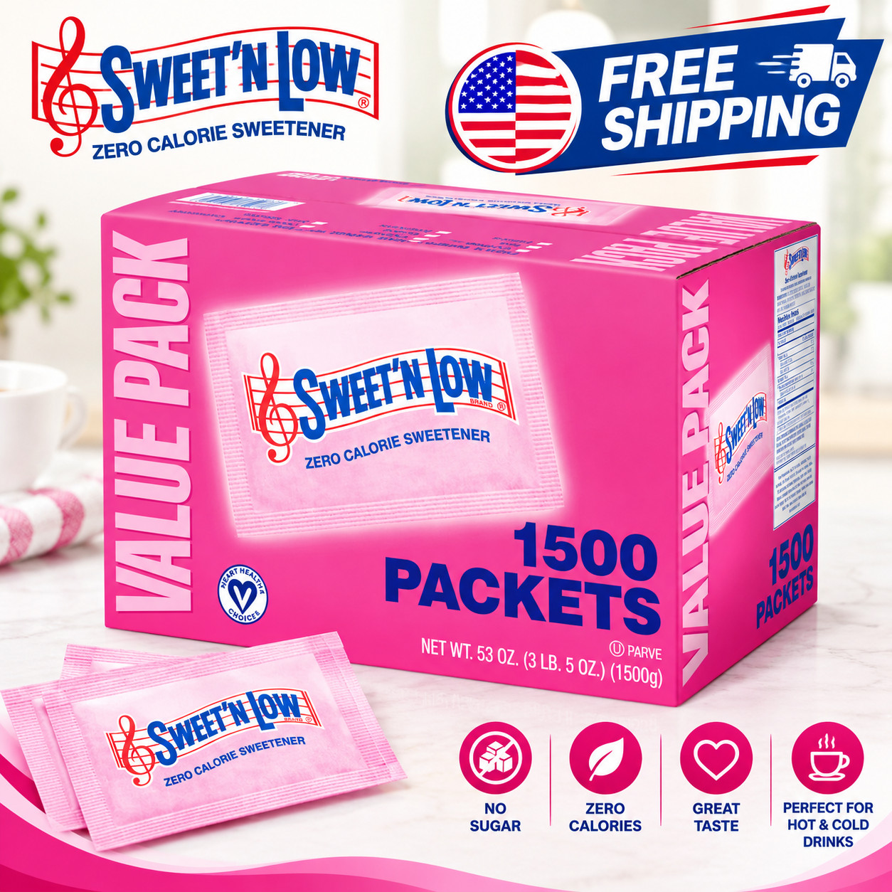 Sweet\'N Low Zero Calorie Sweetener Value Pack, 1500 count, 53 oz