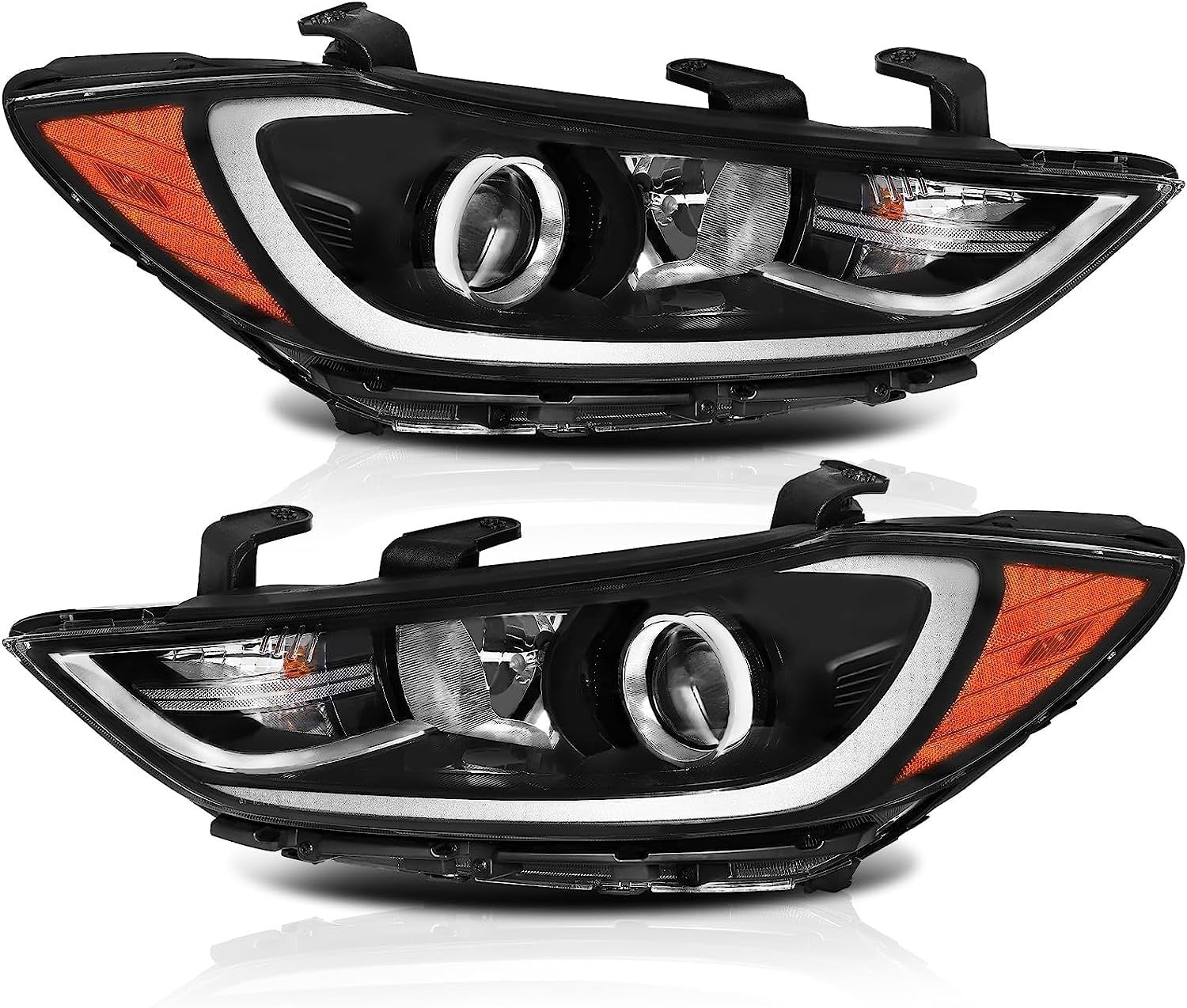 For 2017-2018 Hyundai Elantra Halogen Clear Lens Headlight Lamp Black Left+Right