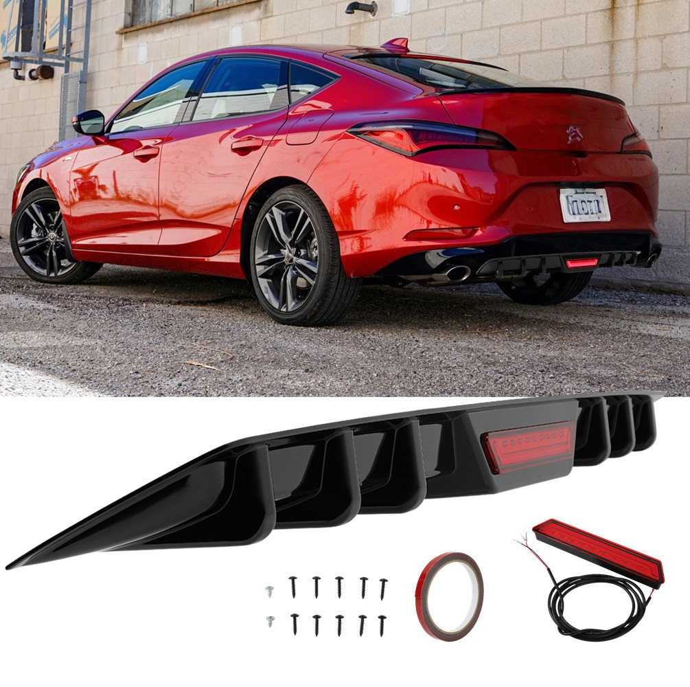 Glossy Black Rear Bumper Diffuser Spoiler w/LED Light For 2023-25 Acura Integra